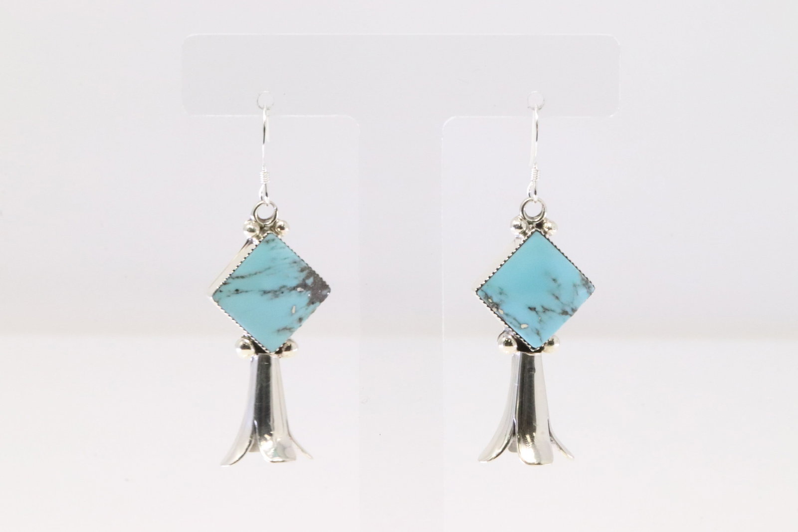 Native America Navajo Sterling Silver Turquoise Blossom Dangling Earring's By Suzana Johnson.: This is a Native America Navajo Sterling Silver Turquoise Blossom Dangling Earring's By Suzana Johnson.