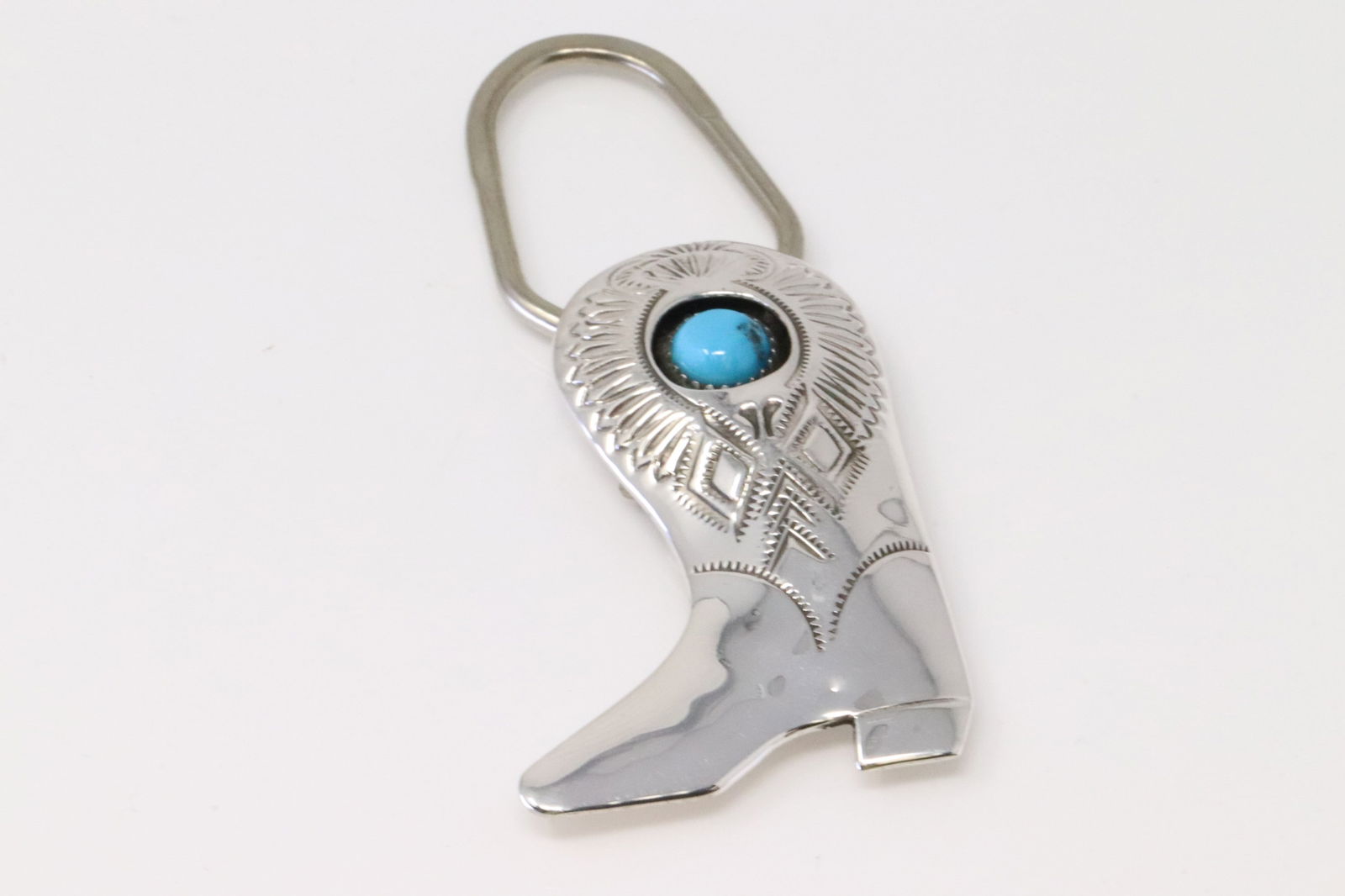 Native America Navajo Sterling Silver Turquoise Boot Key Ring By Shirley Skeets. (1 of 3)