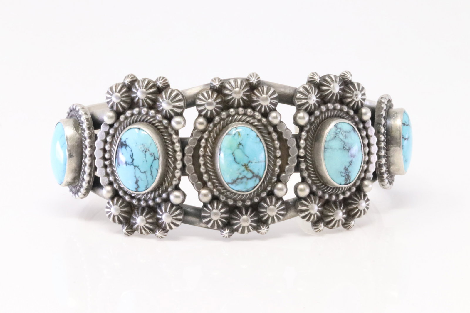 Native America Navajo Sterling Silver Turquoise Bracelet Cuff By Tom Lewis.: This is a Native America Navajo Sterling Silver Turquoise Bracelet Cuff By Tom Lewis.