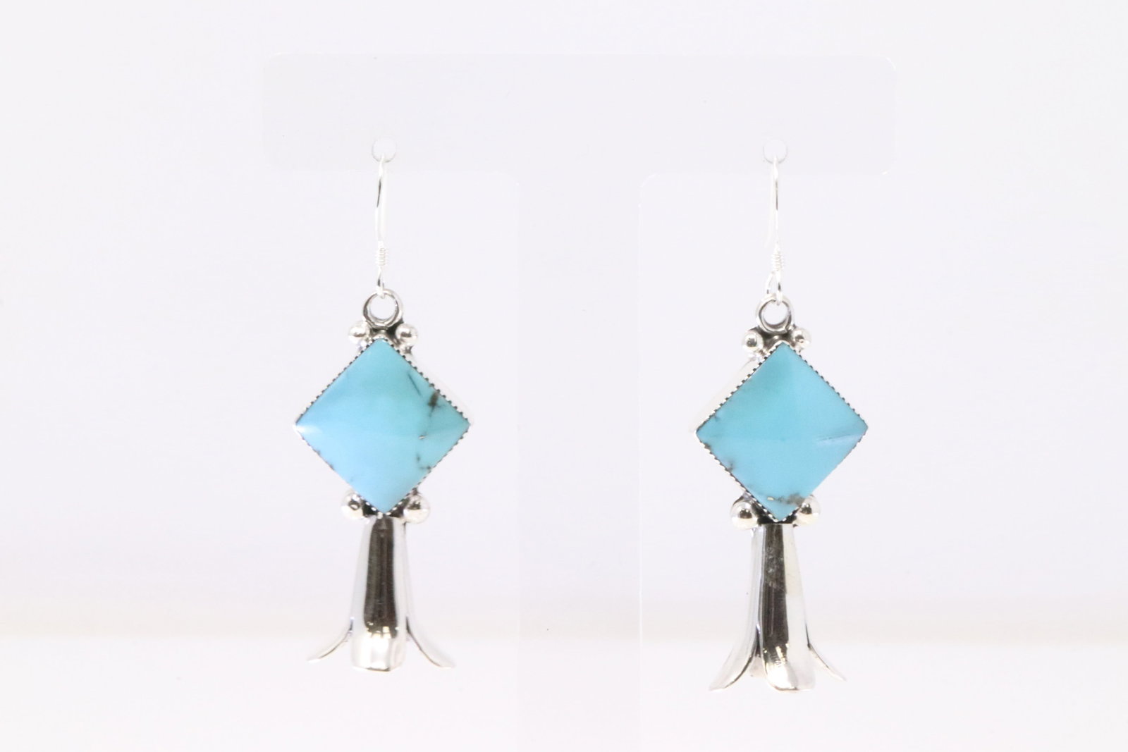 Native America Navajo Sterling Silver Turquoise Blossom Dangling Earring's By Suzanna Johnson.: This is a Native America Navajo Sterling Silver Turquoise Blossom Dangling Earring's By Suzanna Johnson.