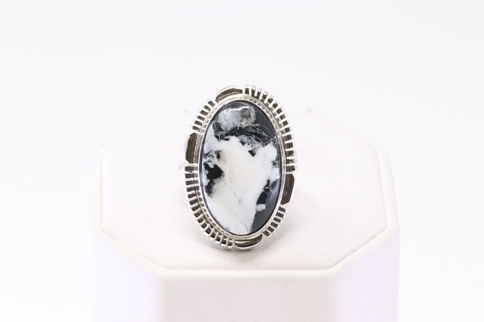 Native America Navajo Sterling Silver White Buffalo Ring By N.J. (1 of 4)
