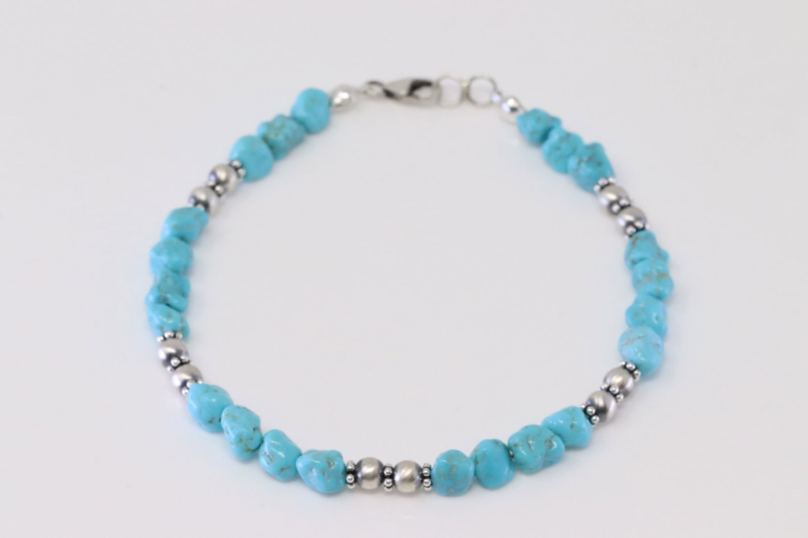 Native American Navajo Sterling Silver Turquoise / Pearl Beaded Bracelet Link. (1 of 4)