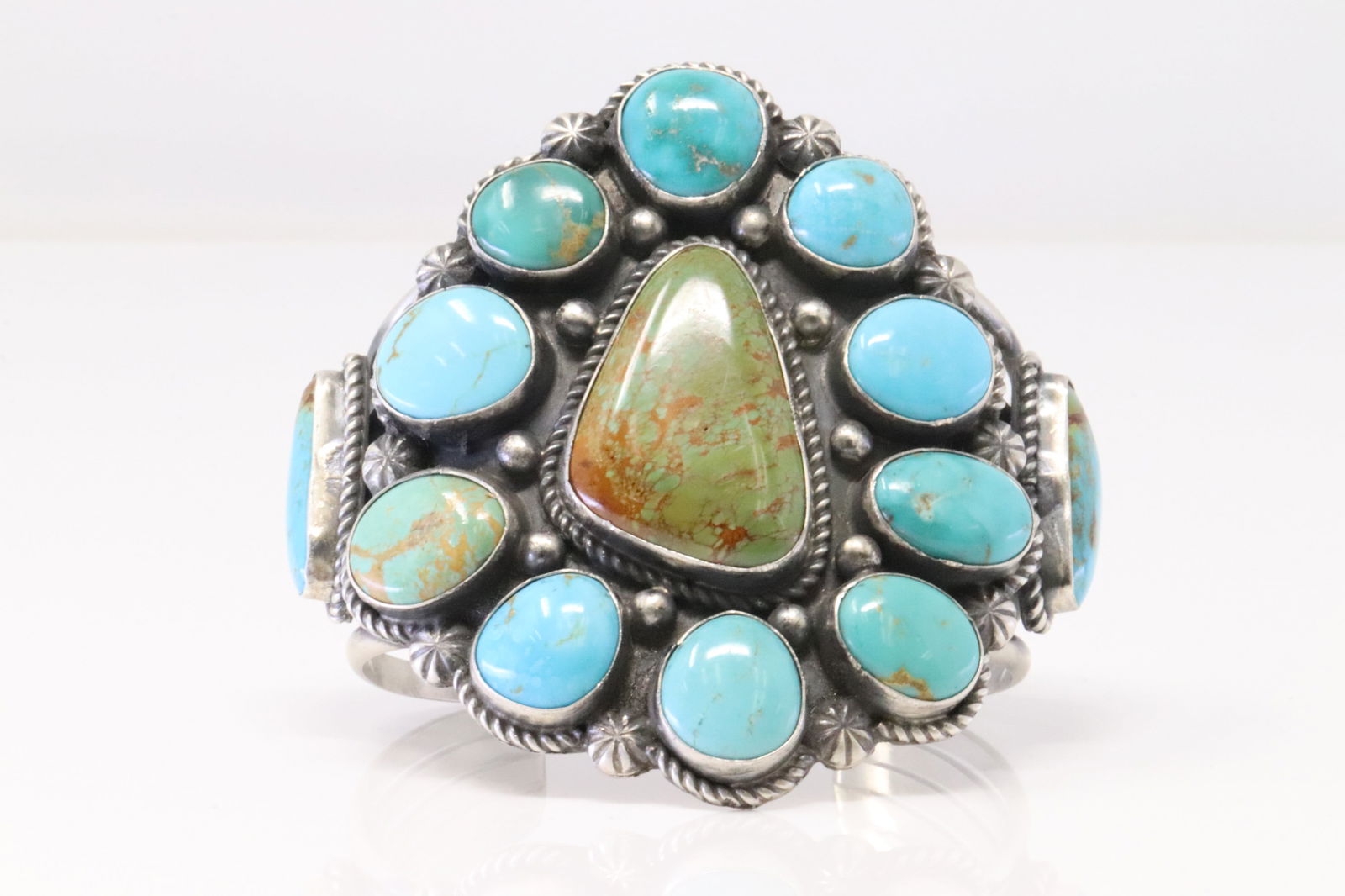 Native America Navajo Sterling Silver Kingman Turquoise Bracelet Cuff By Jeff James Jr. (1 of 4)