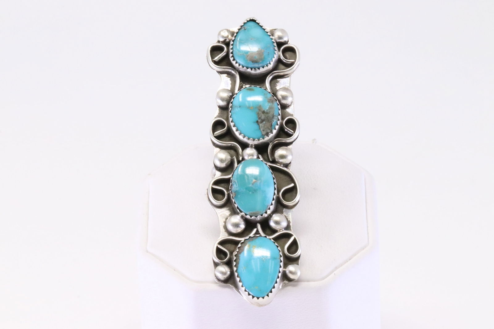 Native America Navajo Sterling Silver Turquoise Ring 4 Stone By R.S. (1 of 4)