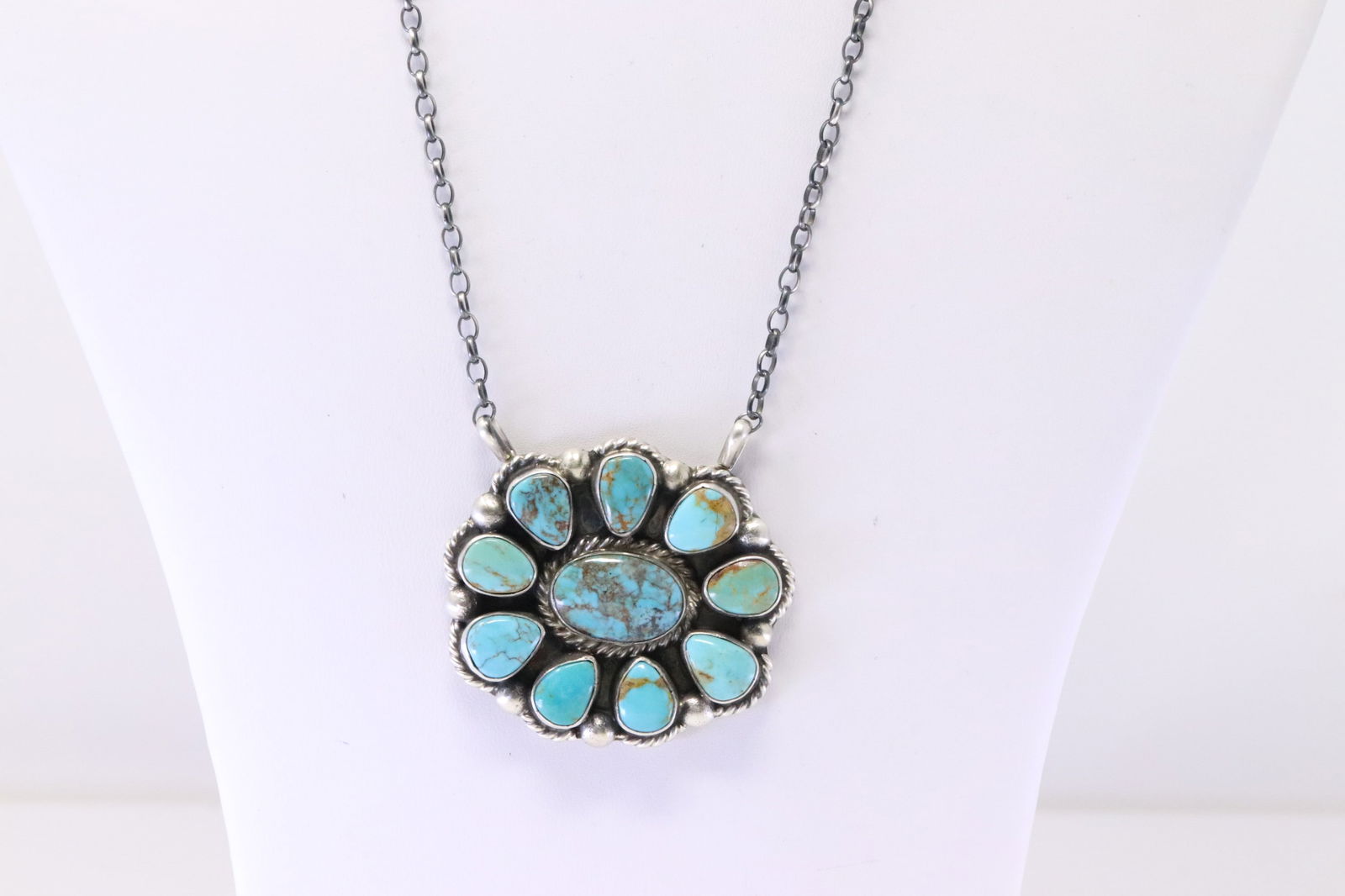 Native America Navajo Sterling Silver Turquoise Necklace By Augustine Largo. (1 of 4)