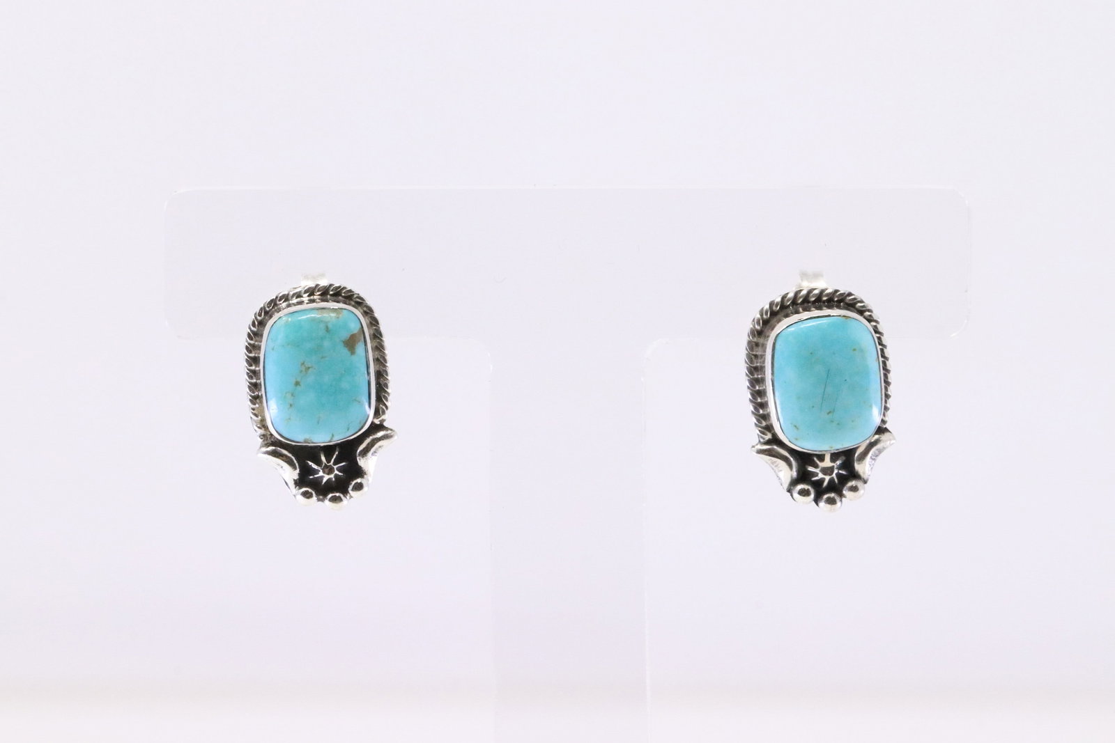 Native America Navajo Sterling Silver Turquoise Post Earring's By Etta Larry.: This is a Native America Navajo Sterling Silver Turquoise Post Earring's By Etta Larry.
