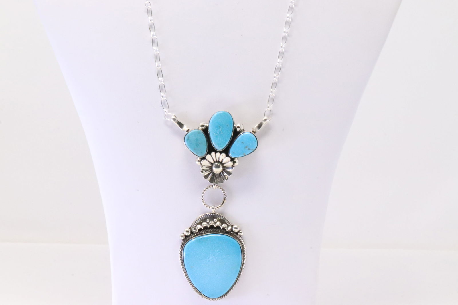 Native America Navajo Sterling Silver Turquoise Necklace By Eddie Chaco. (1 of 4)