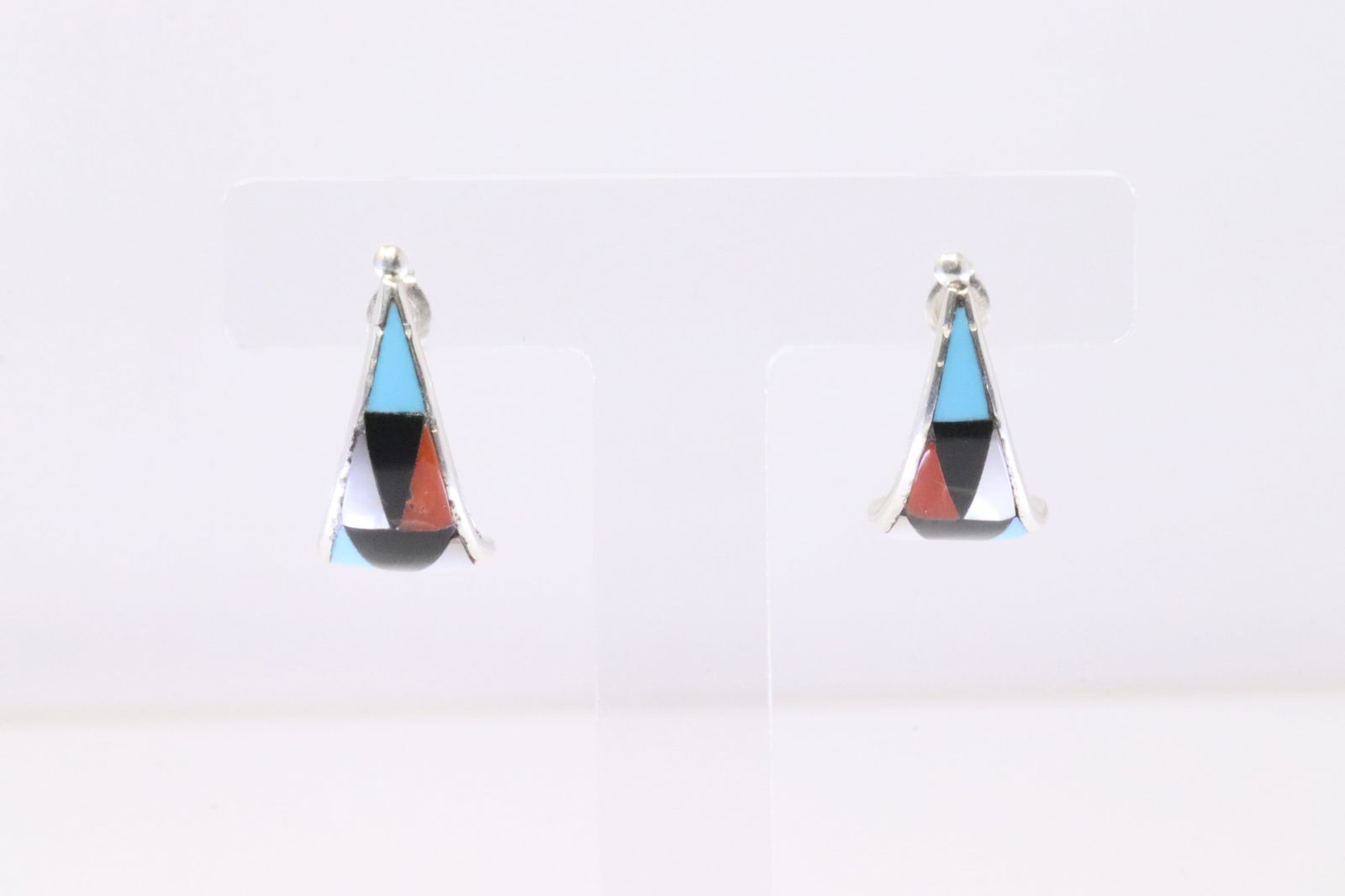 Native America Zuni Sterling Silver Multi-Color Hoop Earring's By N.M. (1 of 4)