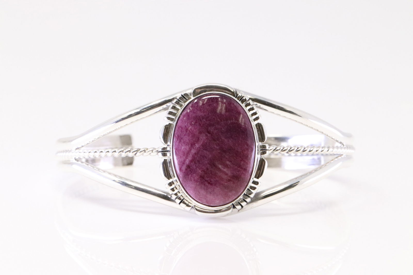 Native America Navajo Sterling Silver Purple Spiny Oyster Bracelet Cuff By A.C. (1 of 4)