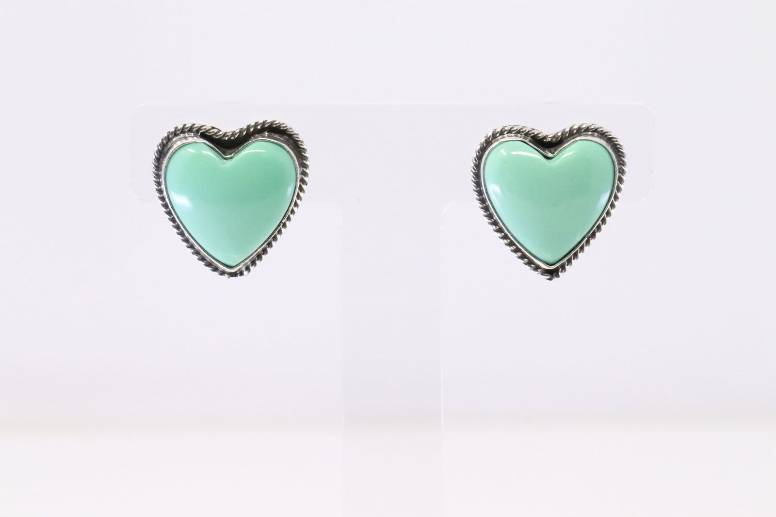 Native America Navajo Sterling Silver Green Heart Post Earring's By Sharon McCarthy. (1 of 4)