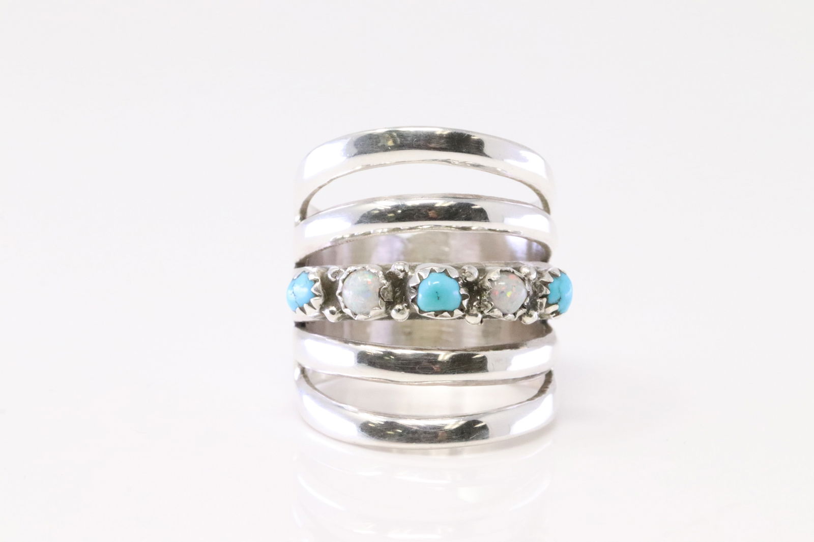 Native America Navajo Sterling Silver Turquoise & Opal Ring By G.S. (1 of 4)