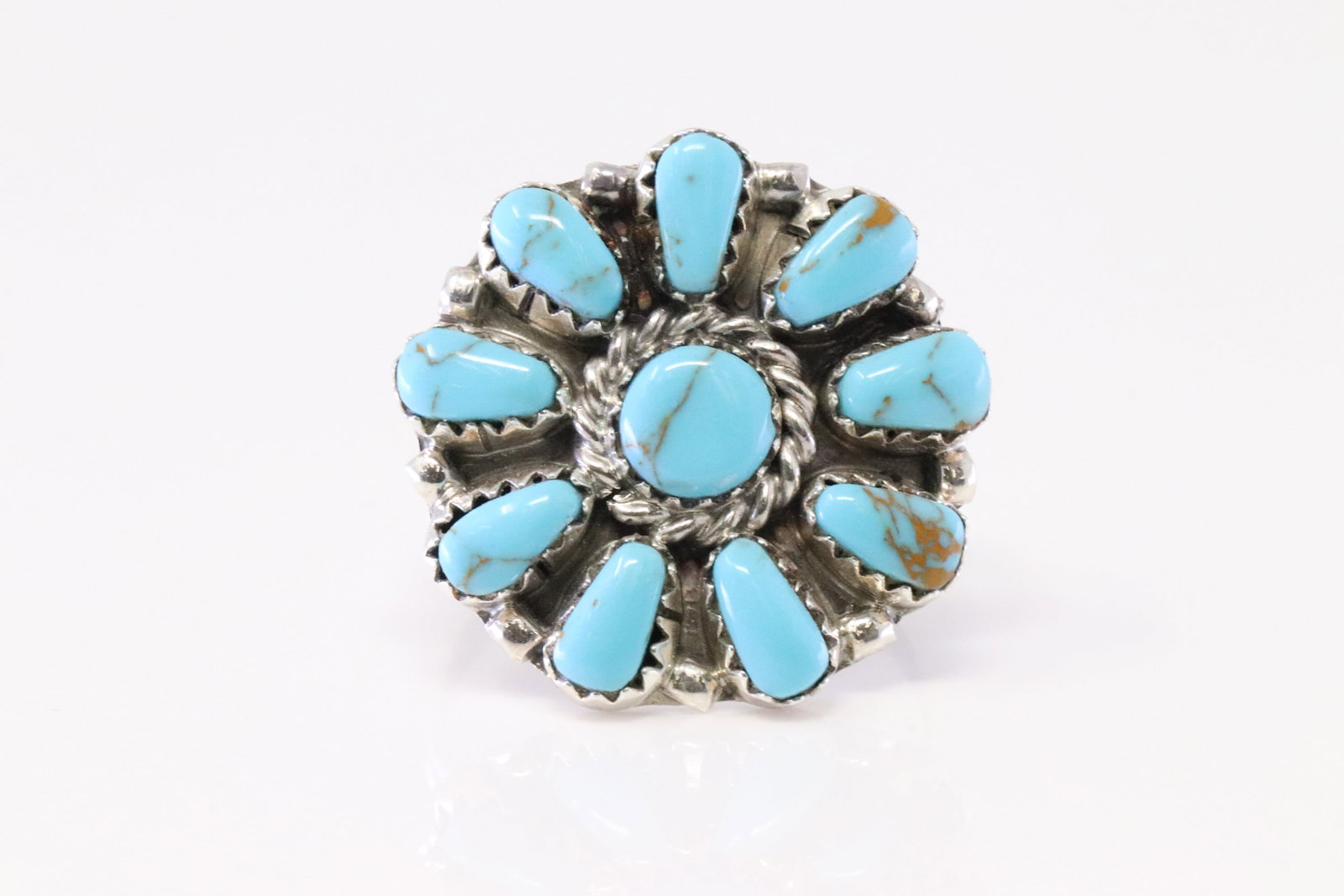Native America Navajo Sterling Silver Synthetic Turquoise Ring By J.B.: This is a Native America Navajo Sterling Silver Synthetic Turquoise Ring By J.B. Ring size: 9.50.
