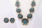 Native America Navajo Sterling Silver Turquoise Necklace & Earring's Set By Rosco Scott.