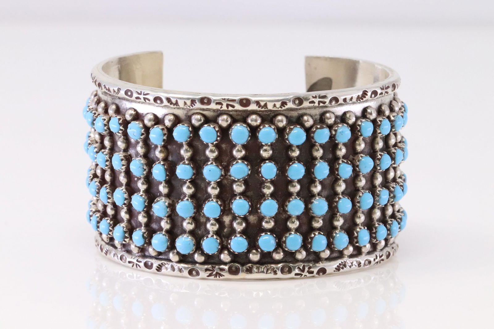 Native America Zuni Sterling Silver Turquoise Bracelet Cuff By P.Ukestine. (1 of 4)