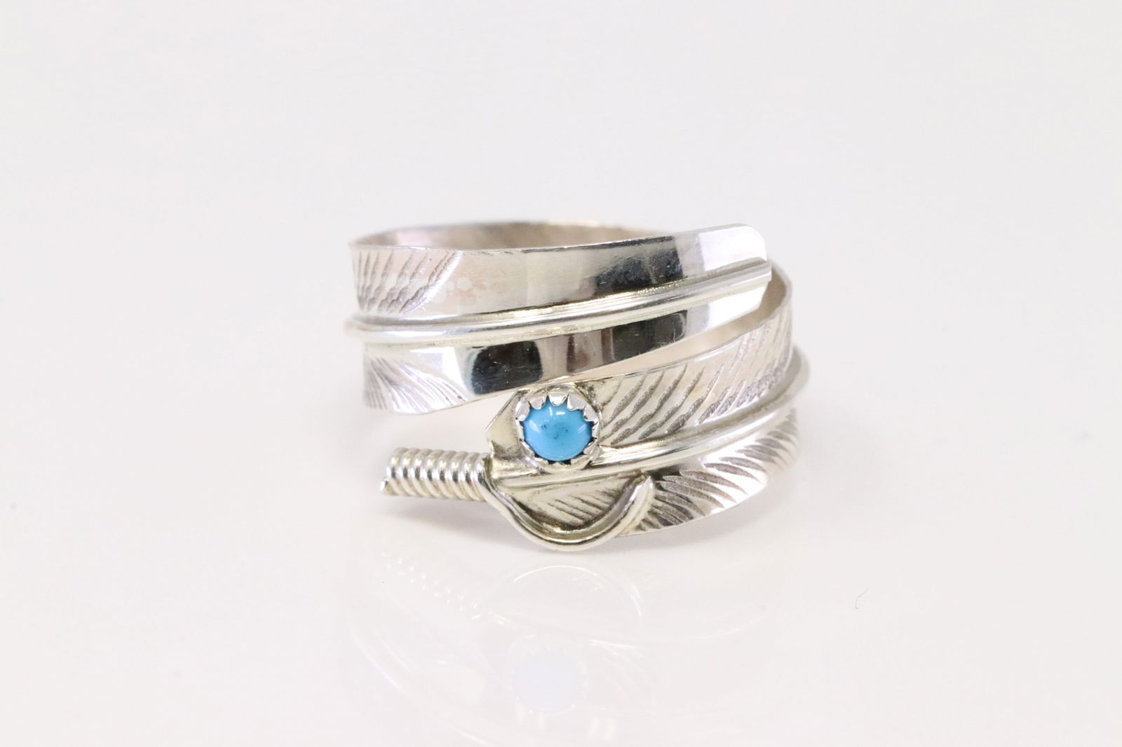 Native America Navajo Sterling Silver Turquoise Feather Ring. (1 of 4)