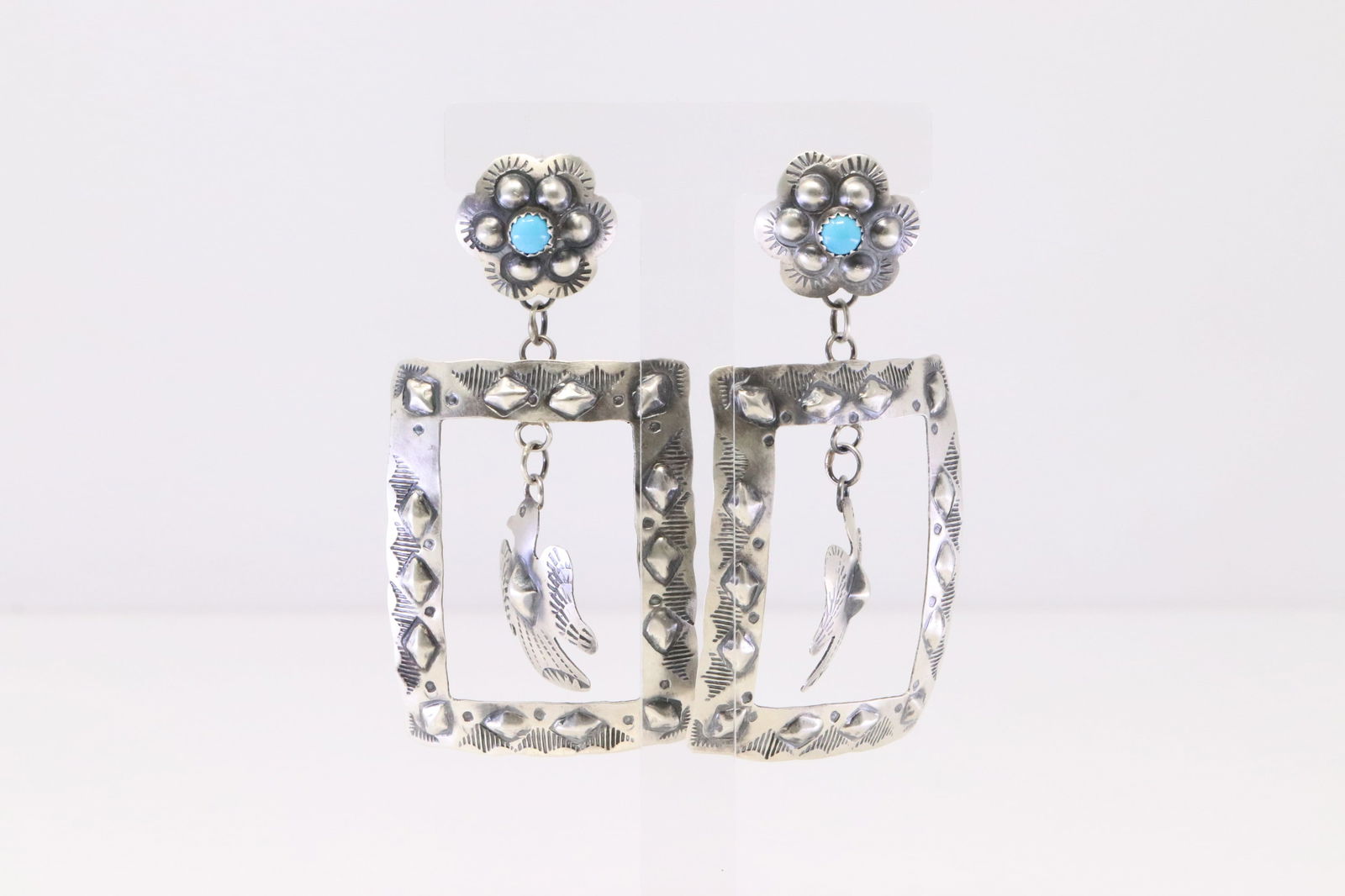 Native America Navajo Sterling Silver Turquoise Bird Post / Dangling Earring's. (1 of 4)