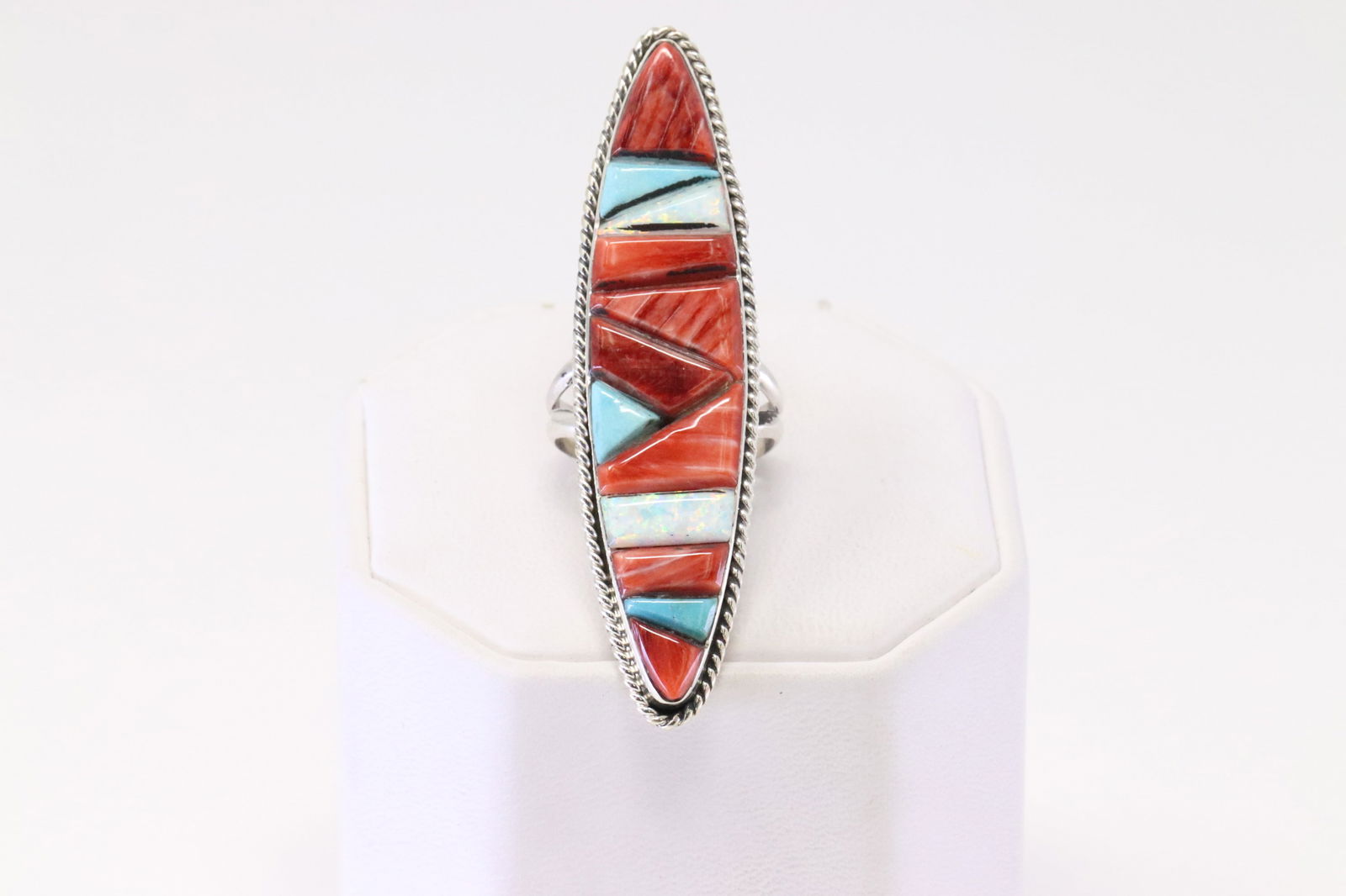 Native America Navajo Sterling Silver Multi-Color Stone Inlay Ring By G. (1 of 4)