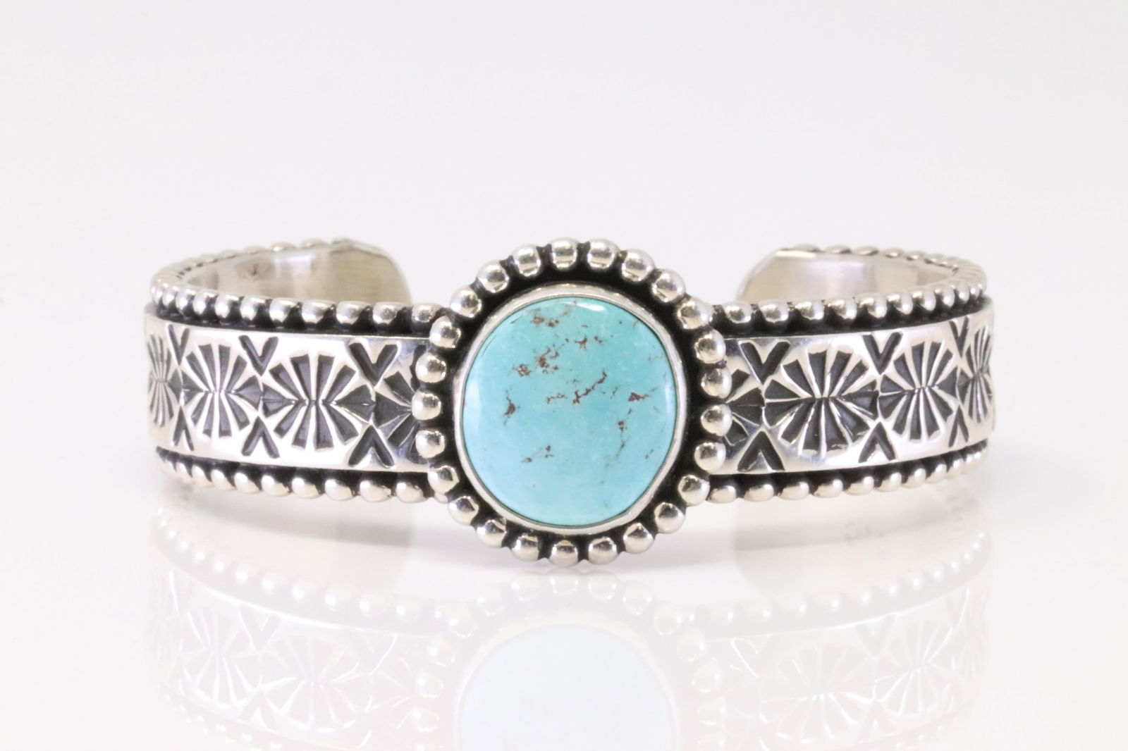 Native America Navajo Sterling Silver Turquoise Bracelet Cuff By Johnathan Nez. (1 of 4)
