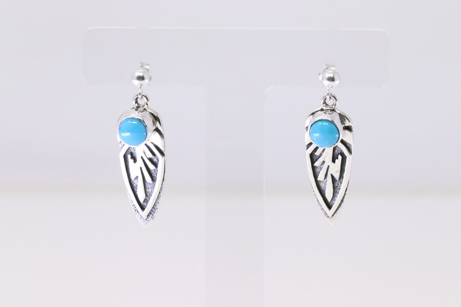 Native American Navajo Sterling Silver Turquoise Feather Post Earring's By F.K. (1 of 4)