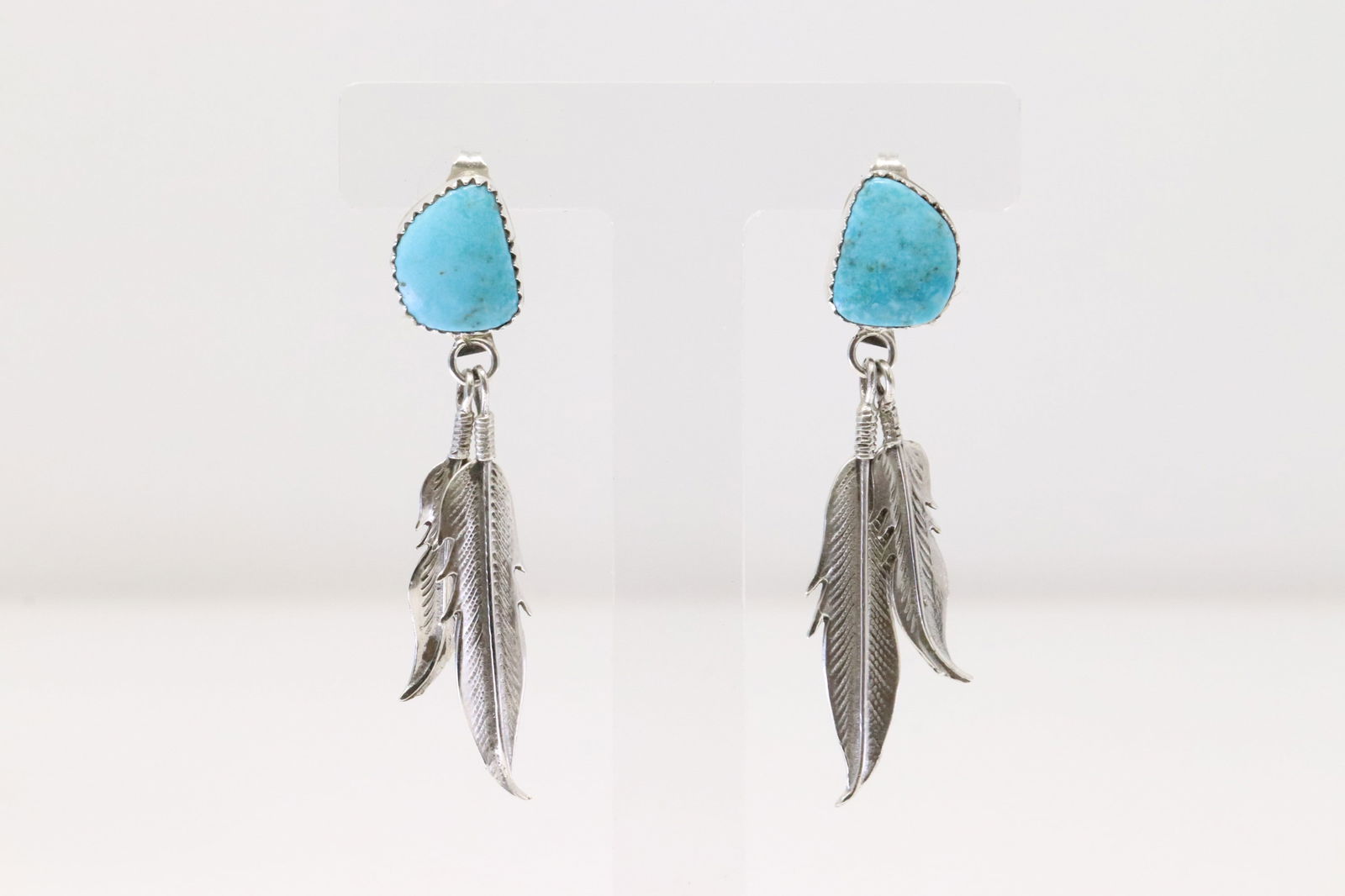Native America Navajo Sterling Silver Turquoise / Feather Post Earring's By Letricia Largo. (1 of 4)