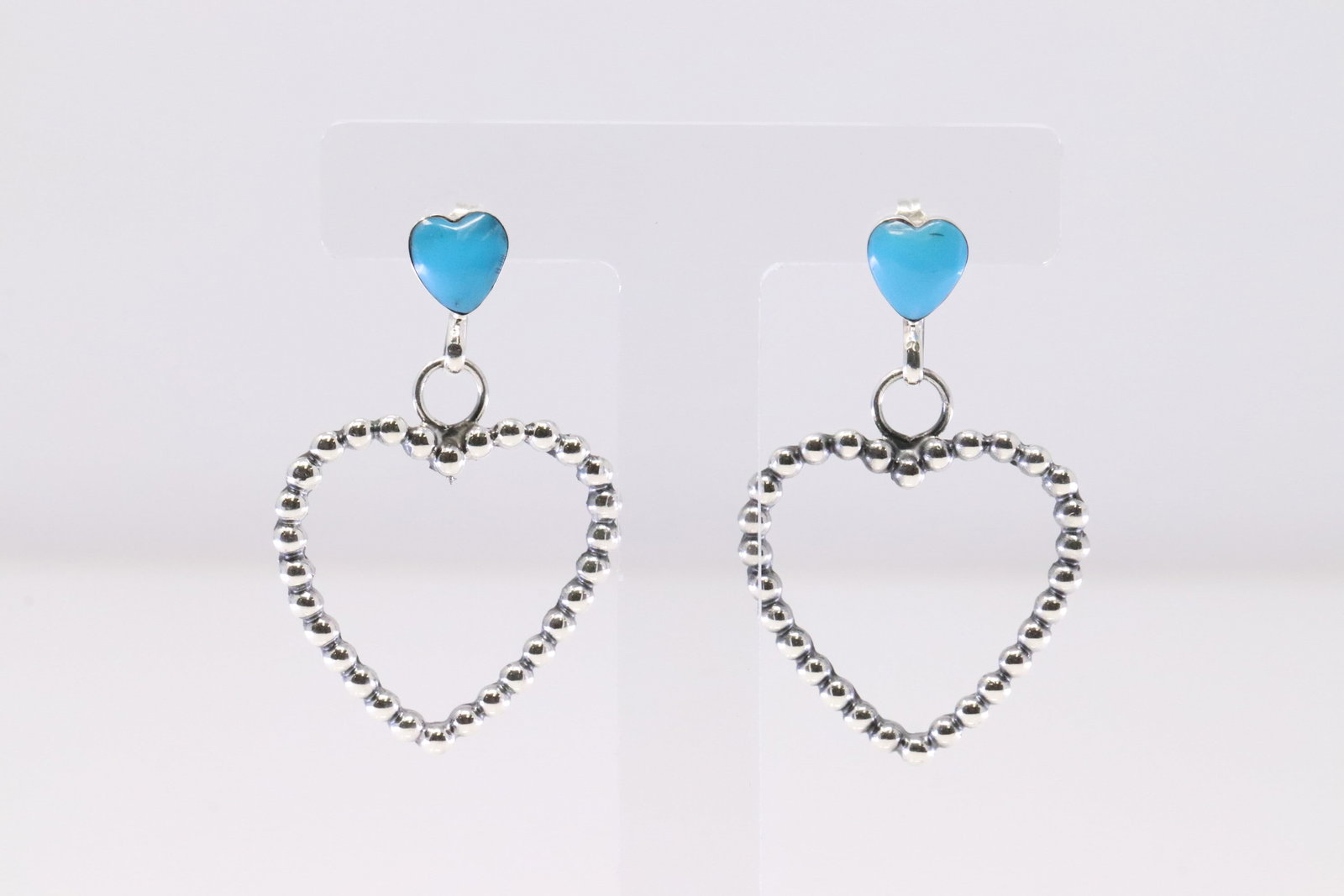 Native America Navajo Sterling Silver Turquoise Heart Post / Dangling Earring's By Franklin Johnson.: This is a Native America Navajo Sterling Silver Turquoise Heart Post / Dangling Earring's By Franklin Johnson.