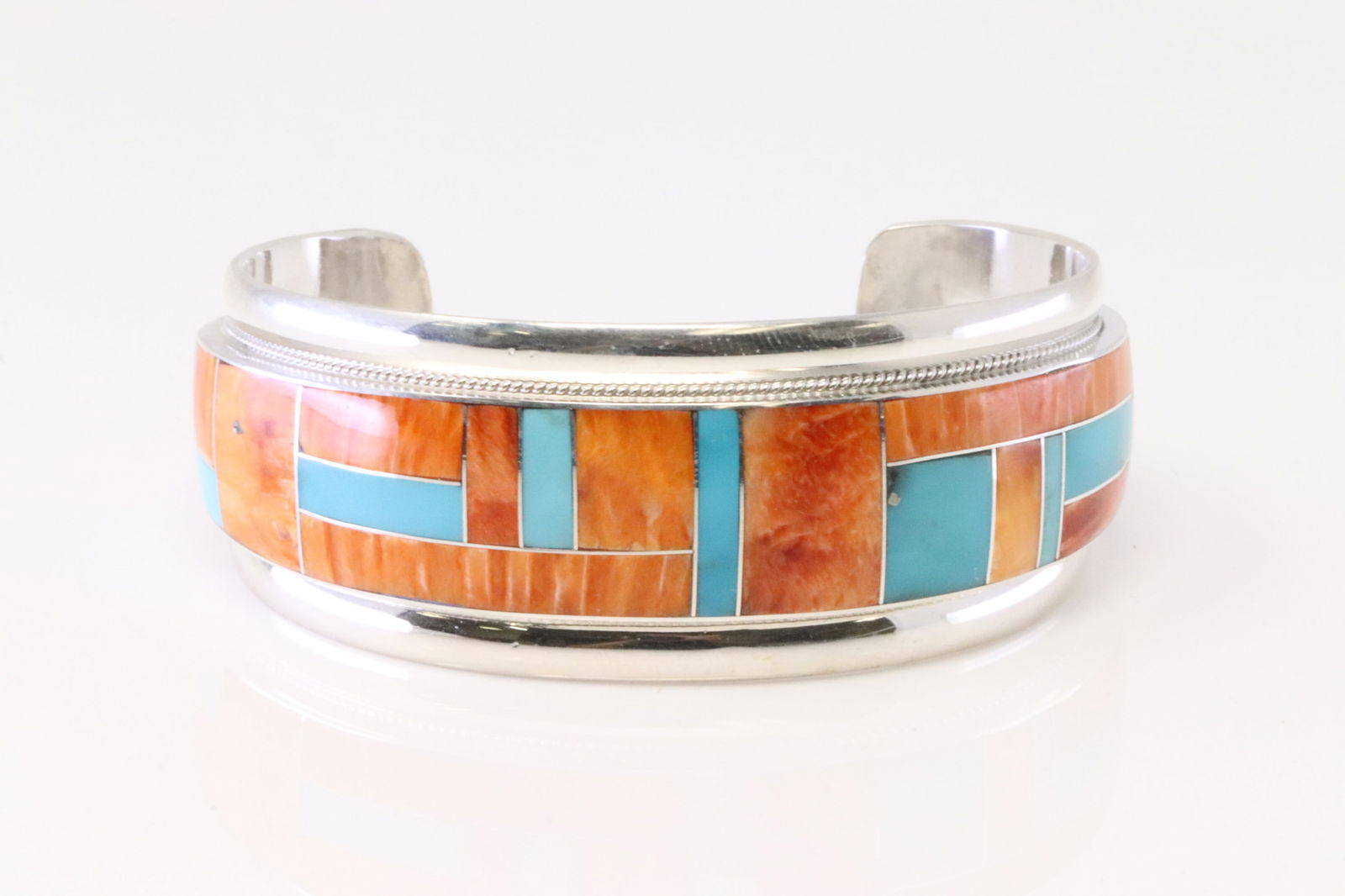 Native America Zuni Sterling Silver Multi-Color Inlay Bracelet By R.G.B. (1 of 4)