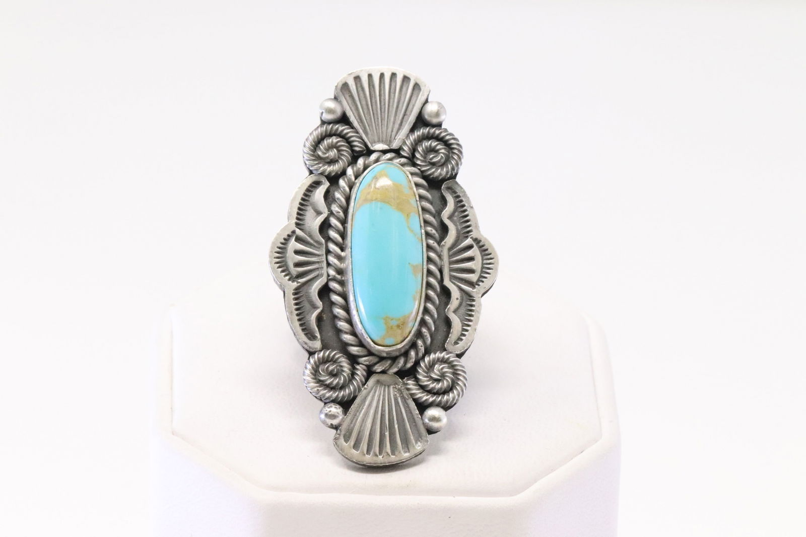 Native America Navajo Sterling Silver Kingman Turquoise Ring By M.C. (1 of 4)