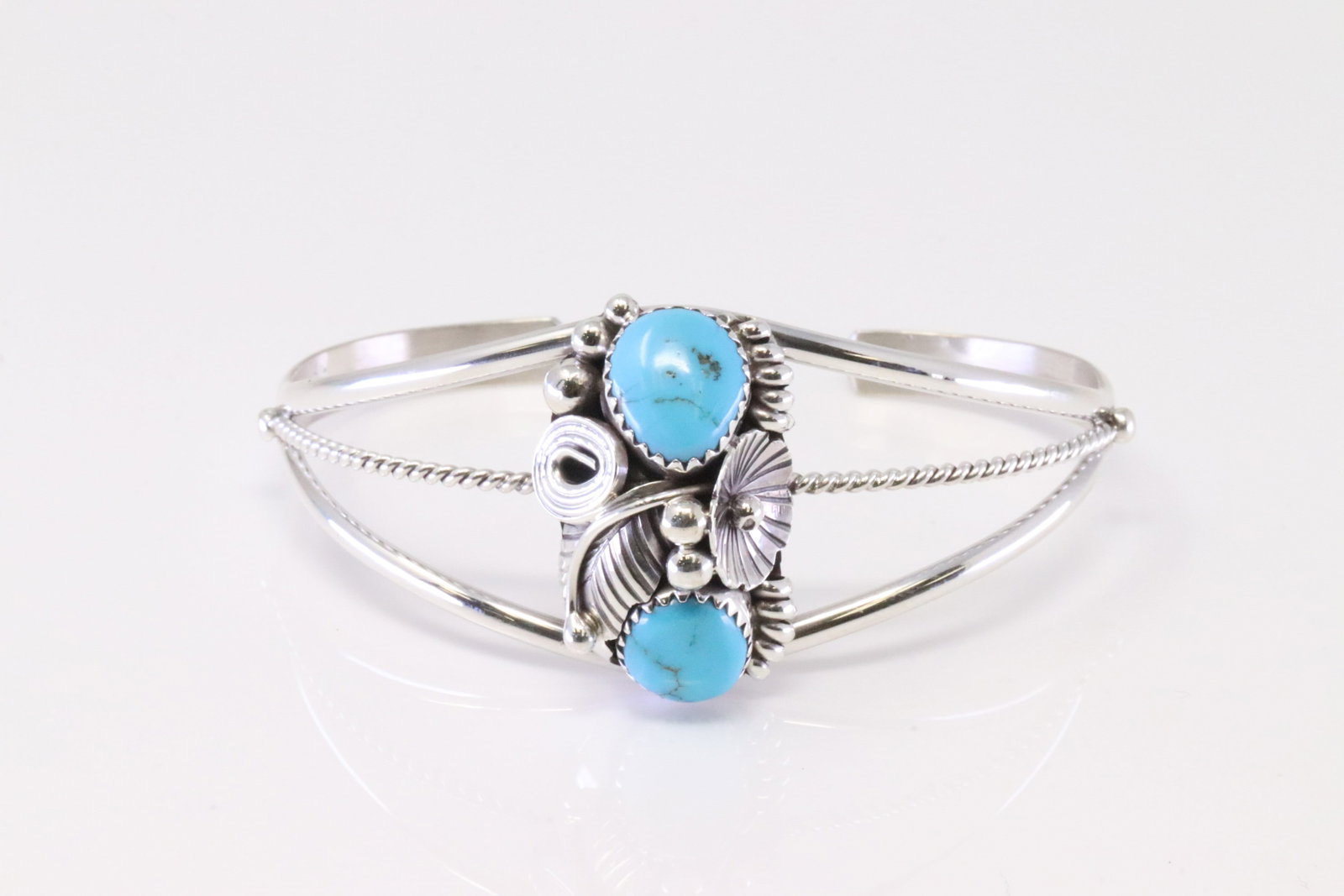Native America Navajo Sterling Silver Turquoise Bracelet Cuff By Max Calladito.: This is a Native America Navajo Sterling Silver Turquoise Bracelet Cuff By Max Calladito.