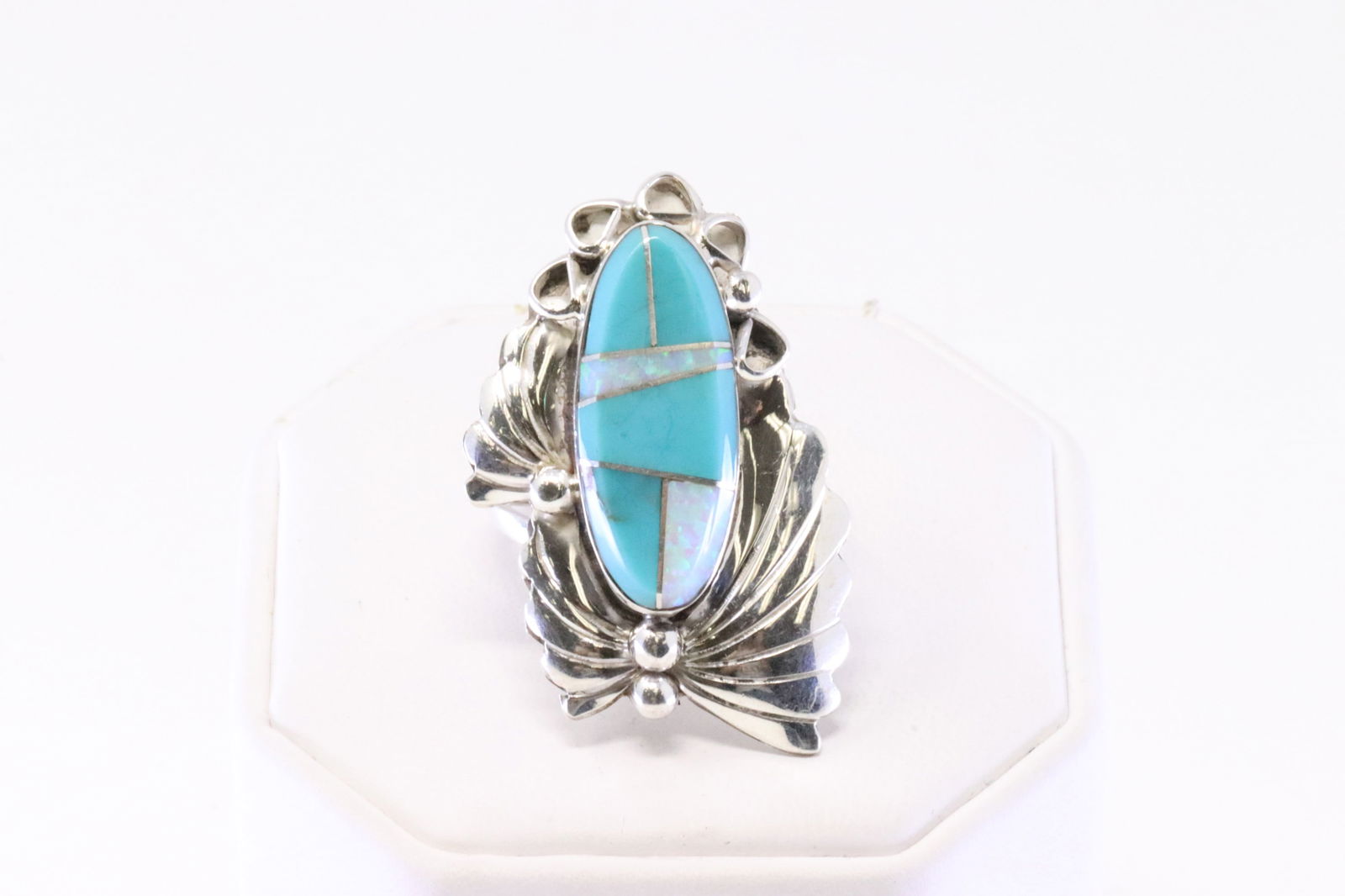 Native America Navajo Sterling Silver Opal & Synthetic Ring By J.Y. (1 of 4)