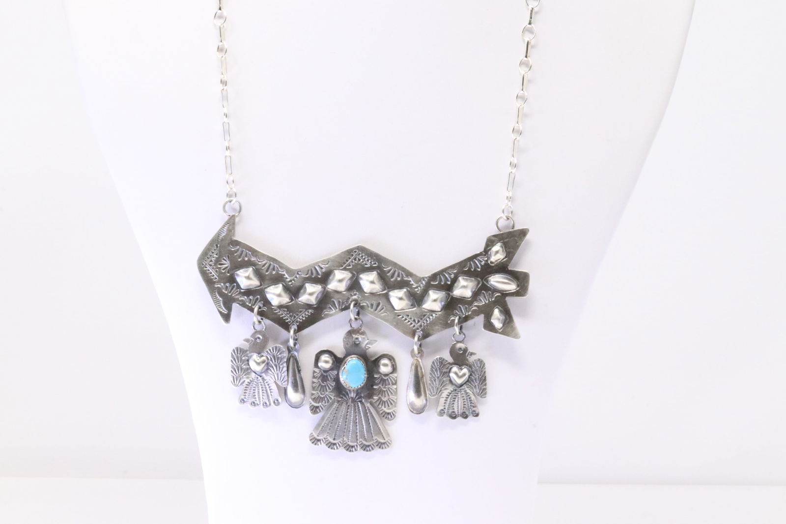 Native America Navajo Sterling Silver Turquoise Thunderbird Necklace By Tim Yazzie. (1 of 4)