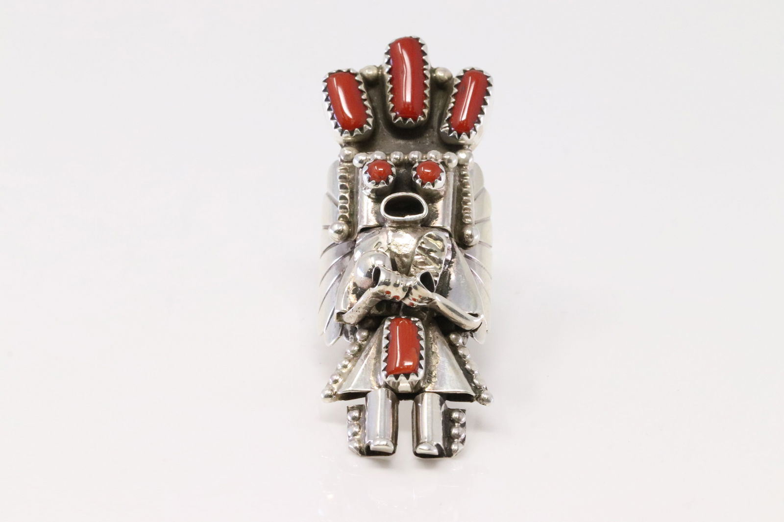Native America Navajo Sterling Silver Coral Kachina Ring By Doris Smallcanyon. (1 of 4)