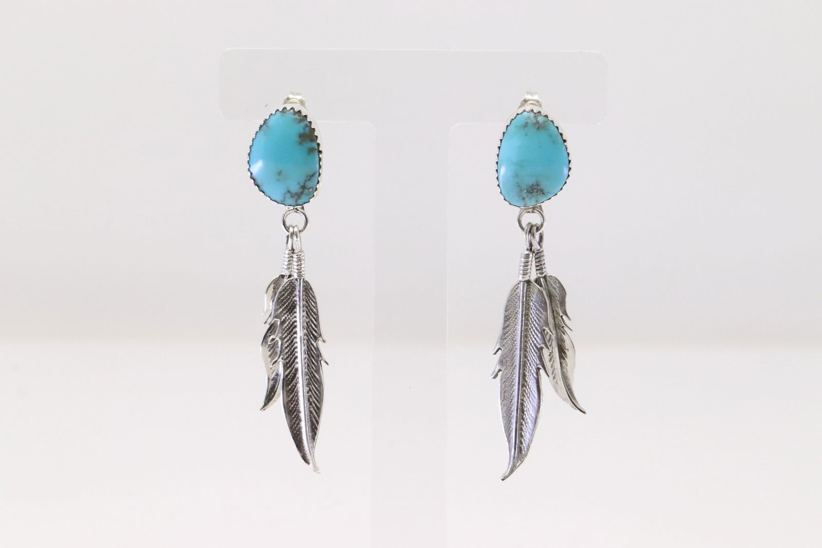 Native America Navajo Sterling Silver Turquoise Feather Post Earring's By Letricia Largo. (1 of 4)