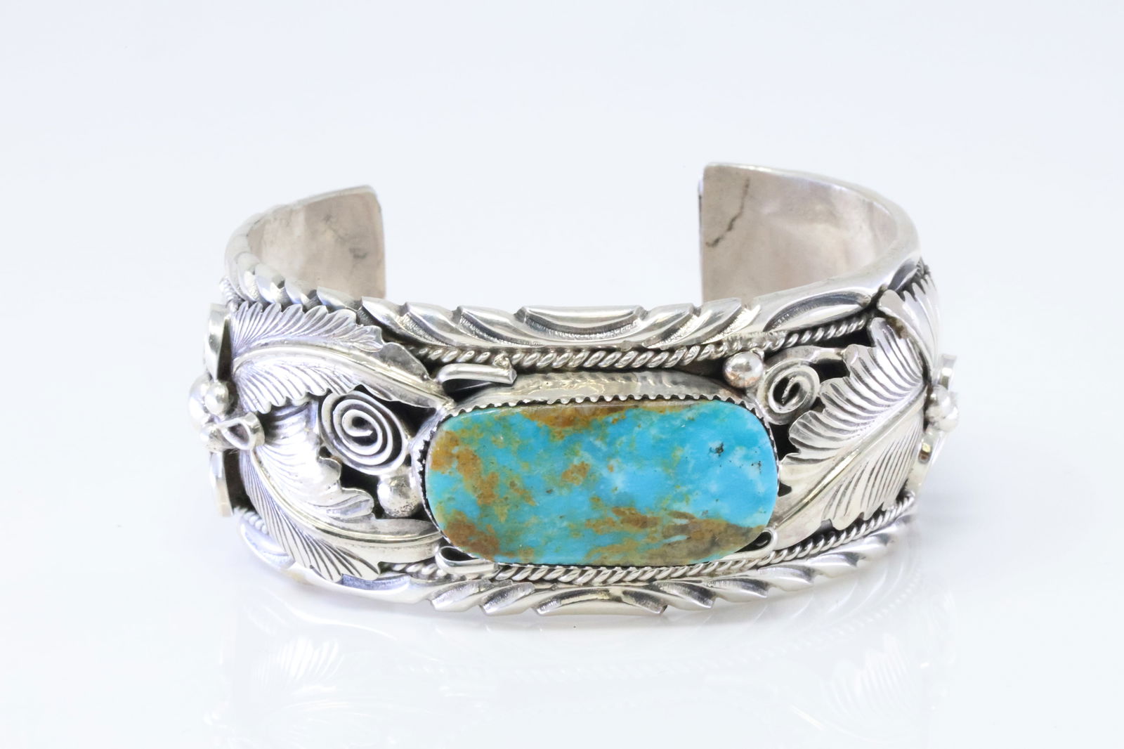 Native America Navajo Sterling Silver Turquoise Bracelet Cuff By M.Thomas Jr. (1 of 4)