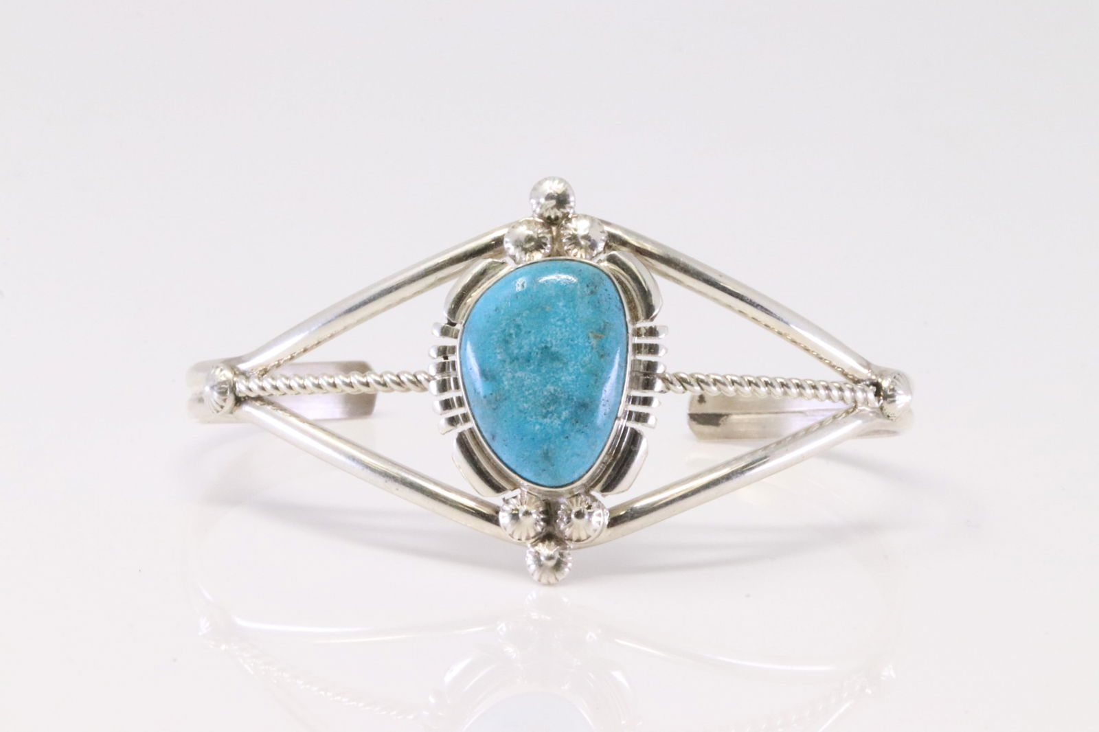 Native America Navajo Sterling Silver Turquoise Bracelet Cuff By Marie B. (1 of 4)