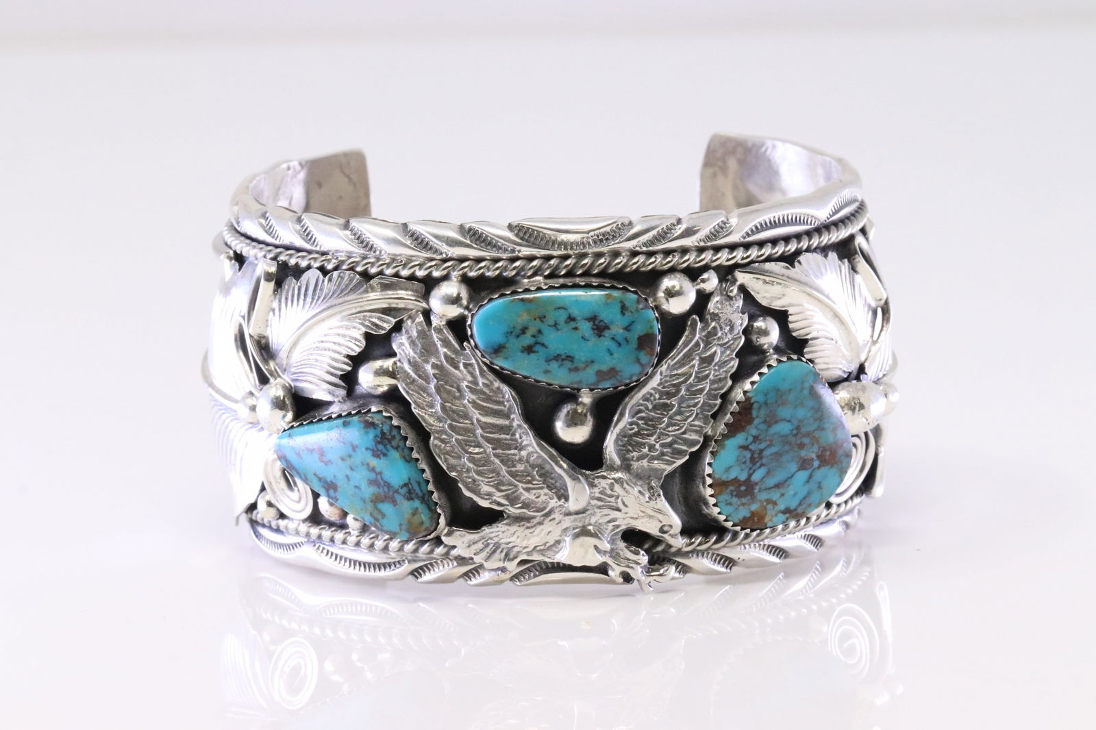 Native America Navajo Sterling Silver Turquoise Bracelet Cuff By M.Thomas Jr. (1 of 4)