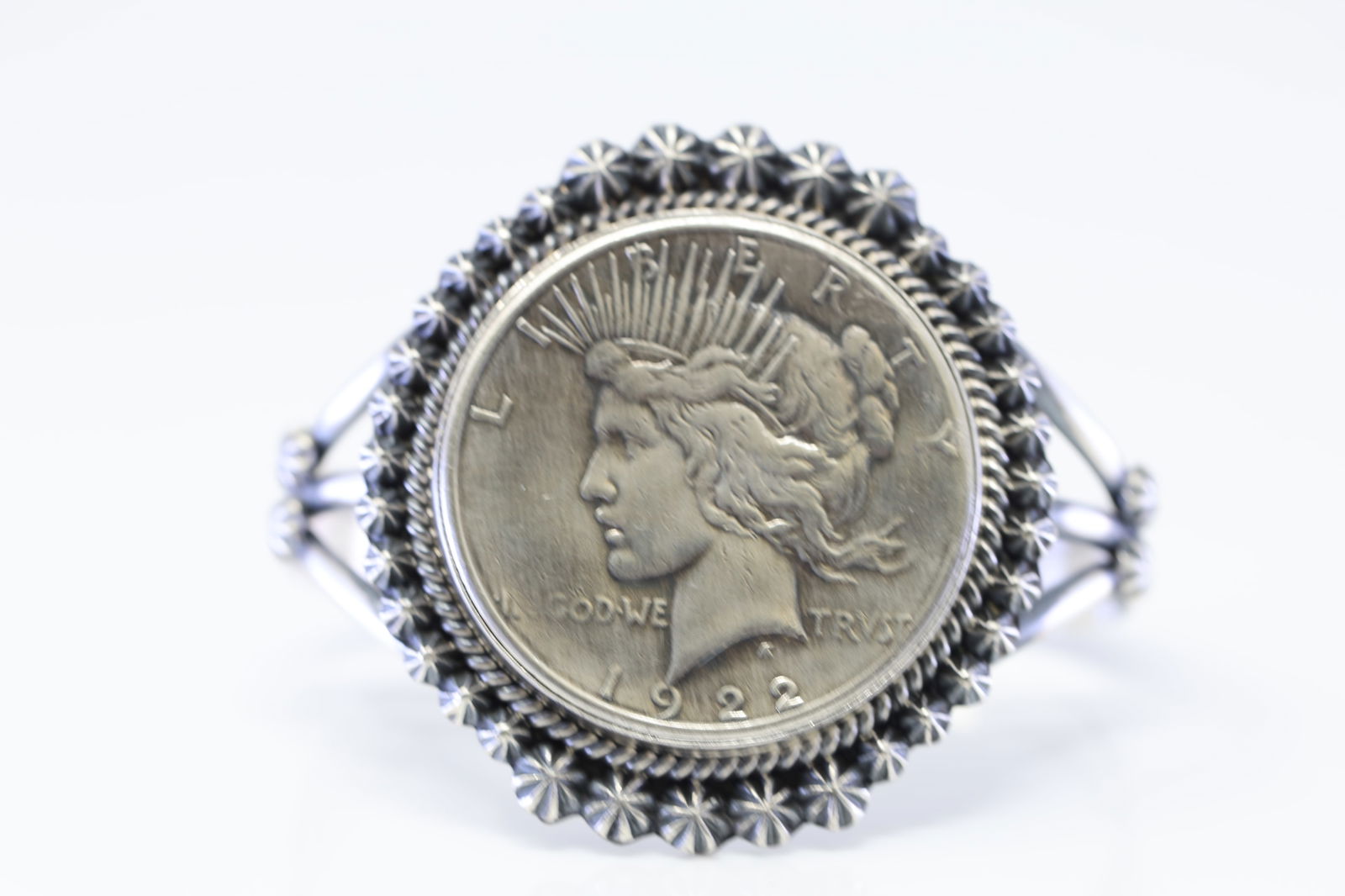 Native America Navajo Sterling Silver Liberty Dollar Coin Bracelet By Ray Delgarito. (1 of 5)