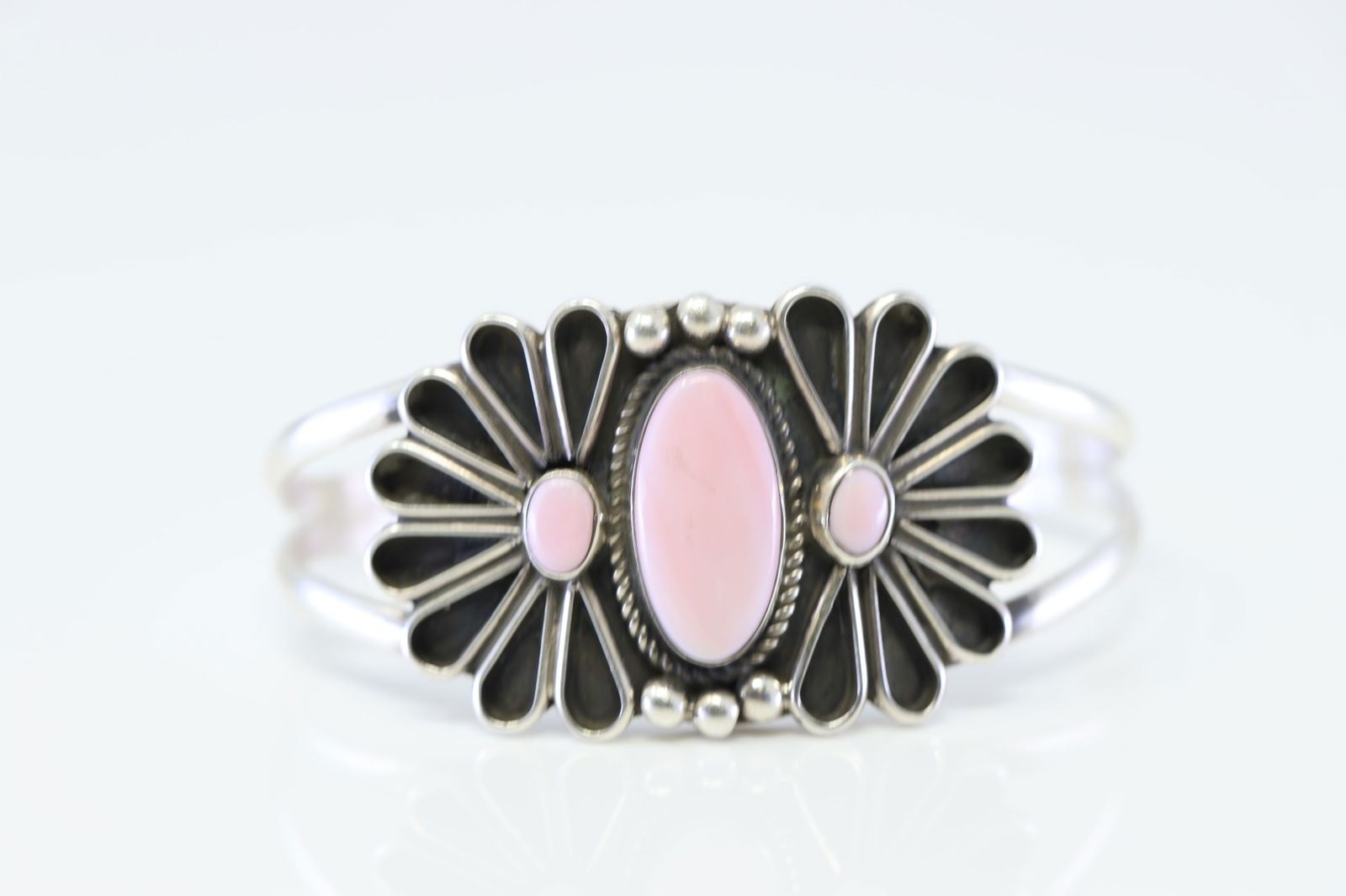 Native America Navajo Sterling Silver Pink Concho Bracelet Cuff By Geraldine James. (1 of 4)
