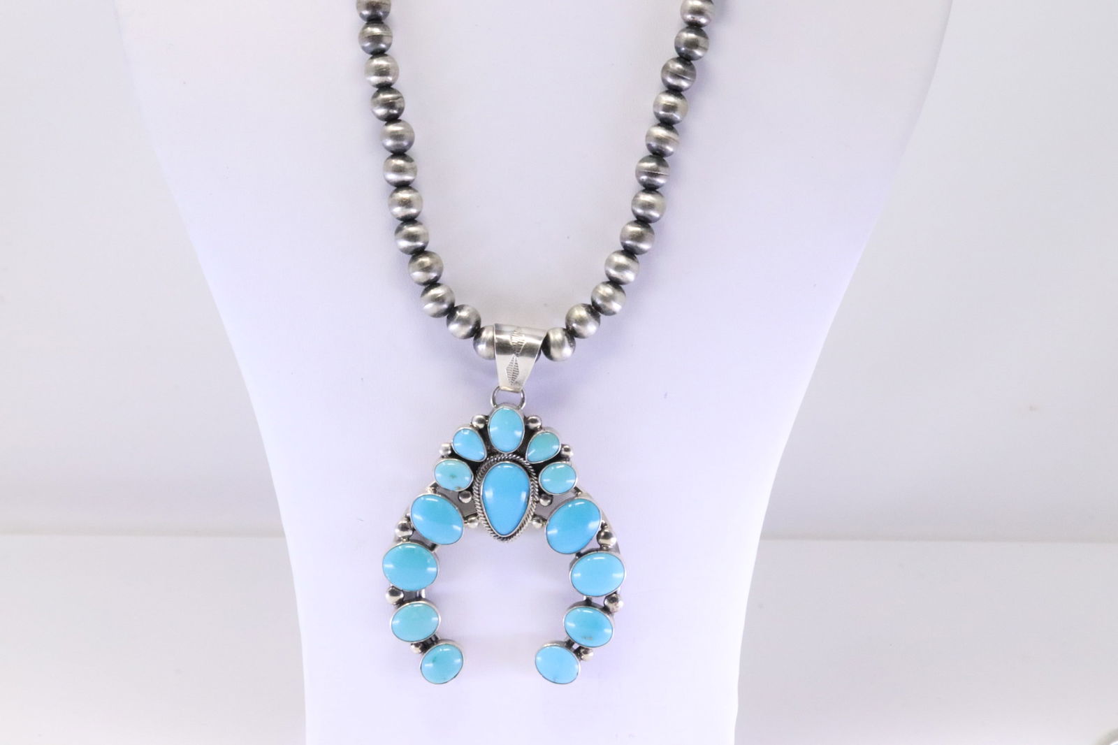 Native America Navajo Sterling Silver Turquoise Pendant By Annie Hoskie. With Pearl Beaded Sterling (1 of 4)