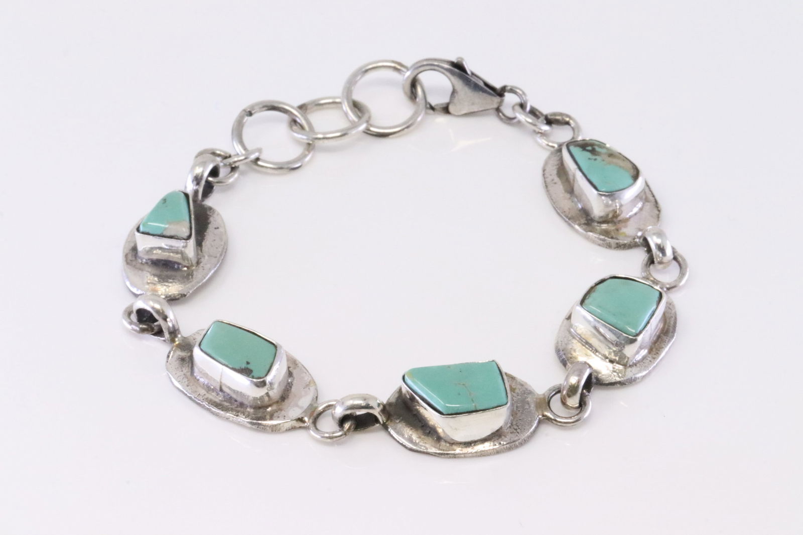 Native America Zuni Sterling Silver Kingman Turquoise Bracelet Link Bracelet. (1 of 4)