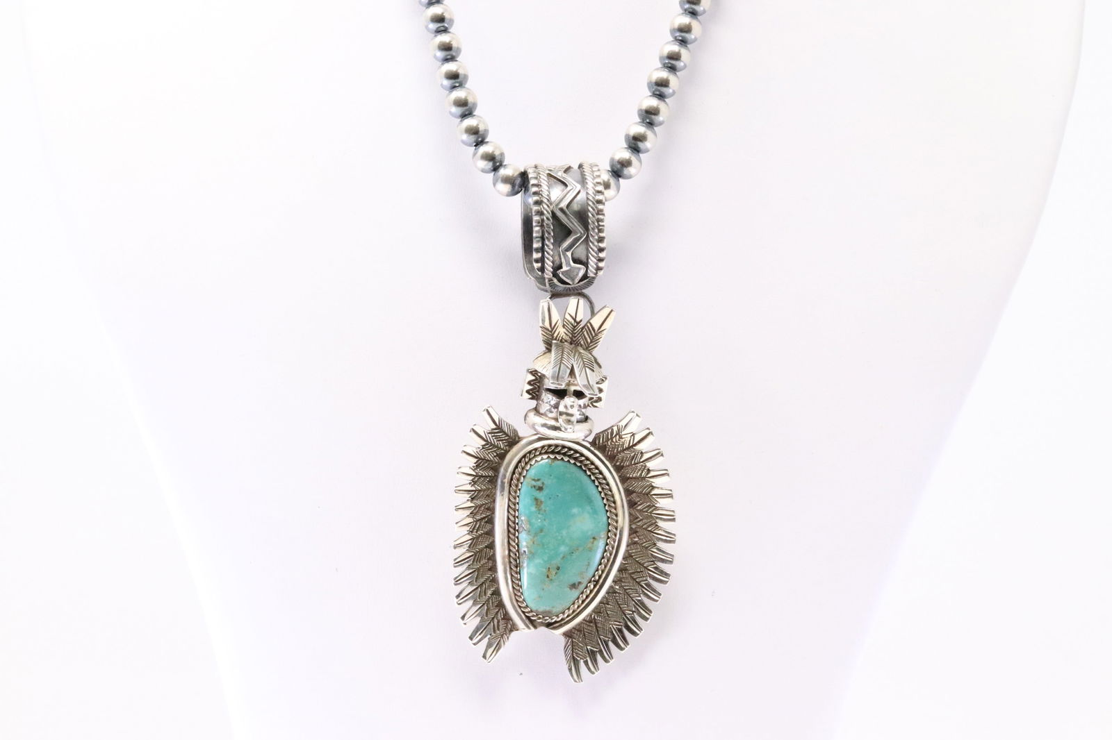 Native America Navajo Sterling Silver Turquoise Eagle Dancer Pin / Pendant By Nelson Morgan. With (1 of 4)