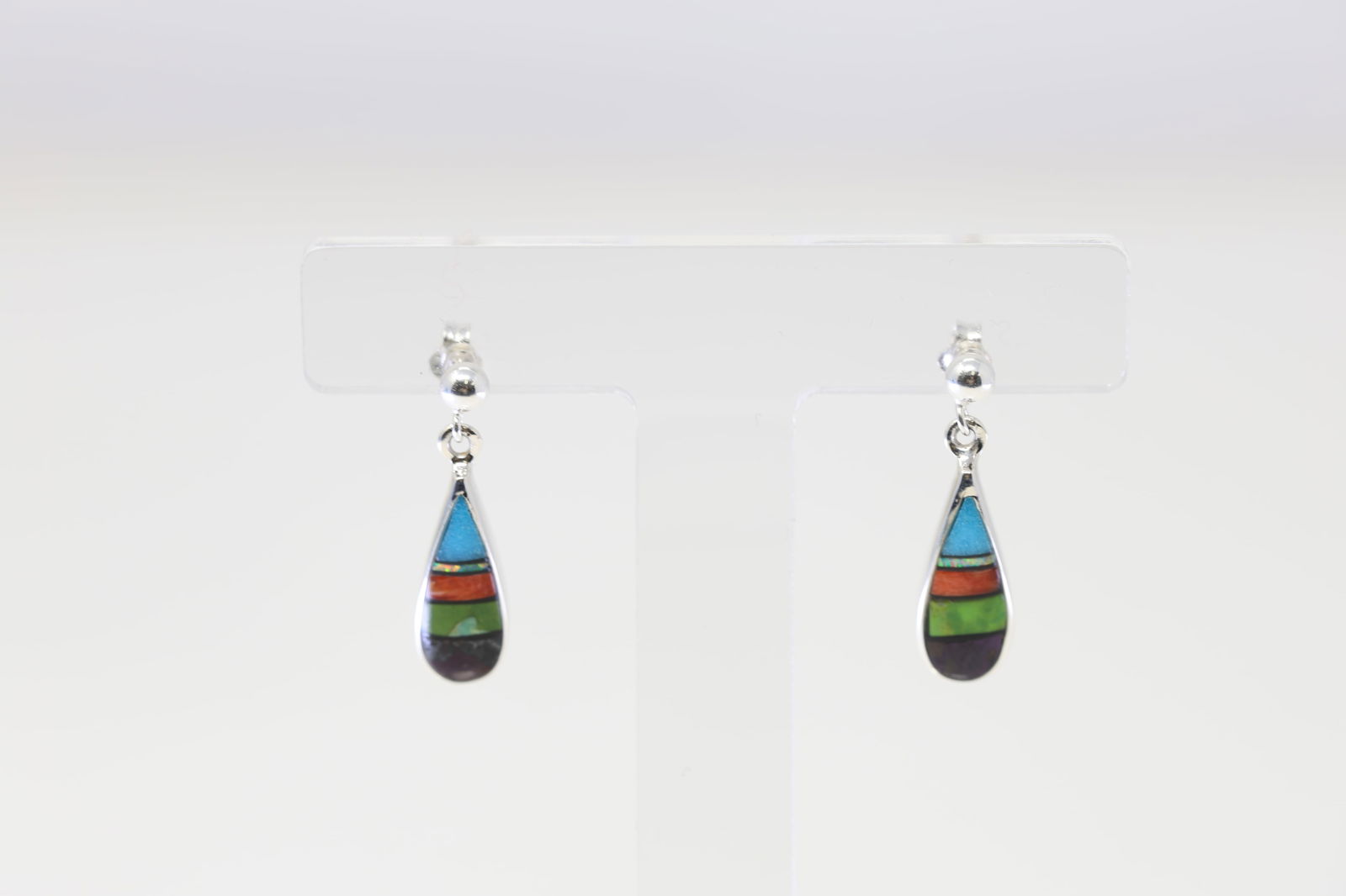 Native American Navajo Sterling Silver Multi-Color Post Earring's By Rick T. (1 of 4)