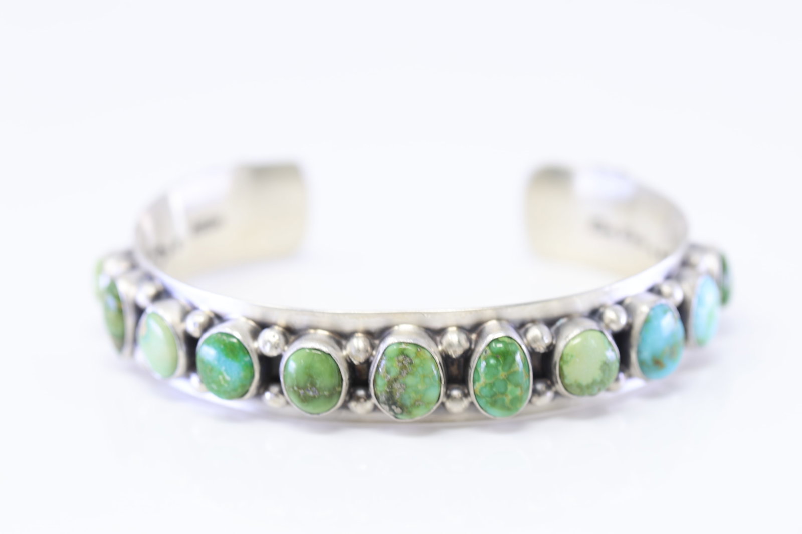 Native America Navajo Sterling Silver Sonora Gold Turquoise Bracelet Cuff By Tom Lewis.: This is a Native America Navajo Sterling Silver Sonora Gold Turquoise Bracelet Cuff By Tom Lewis.