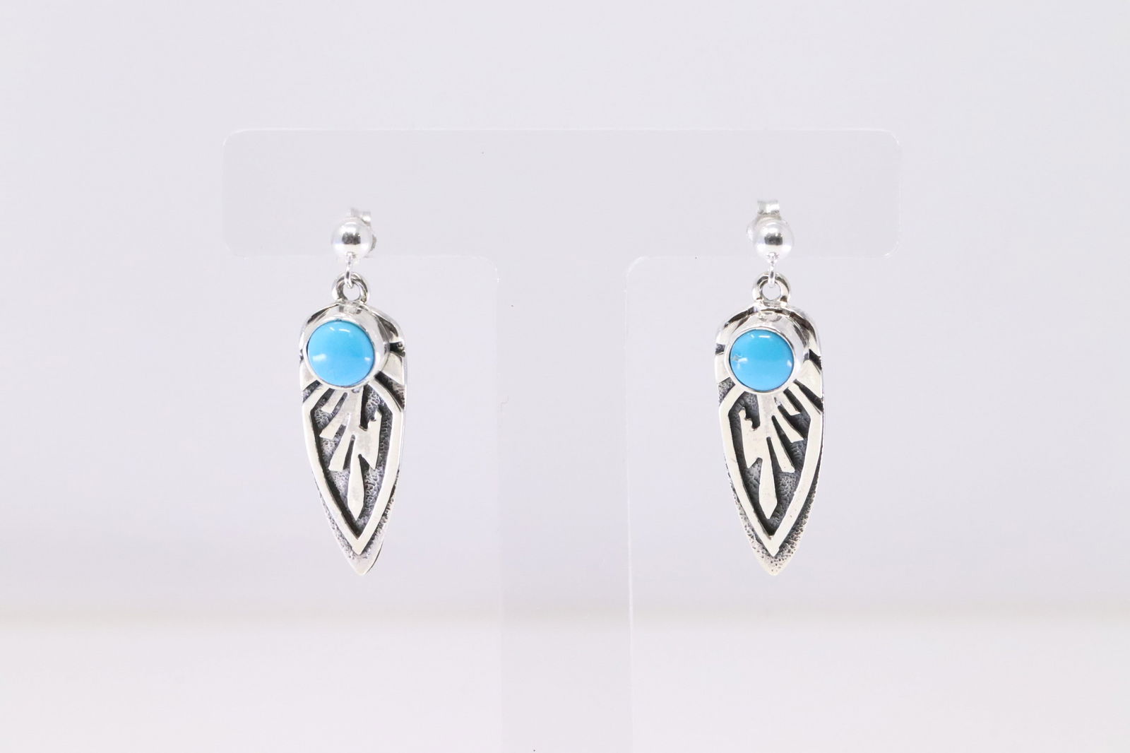Native America Navajo Sterling Silver Turquoise Feather Post Earring's By F.K. (1 of 4)