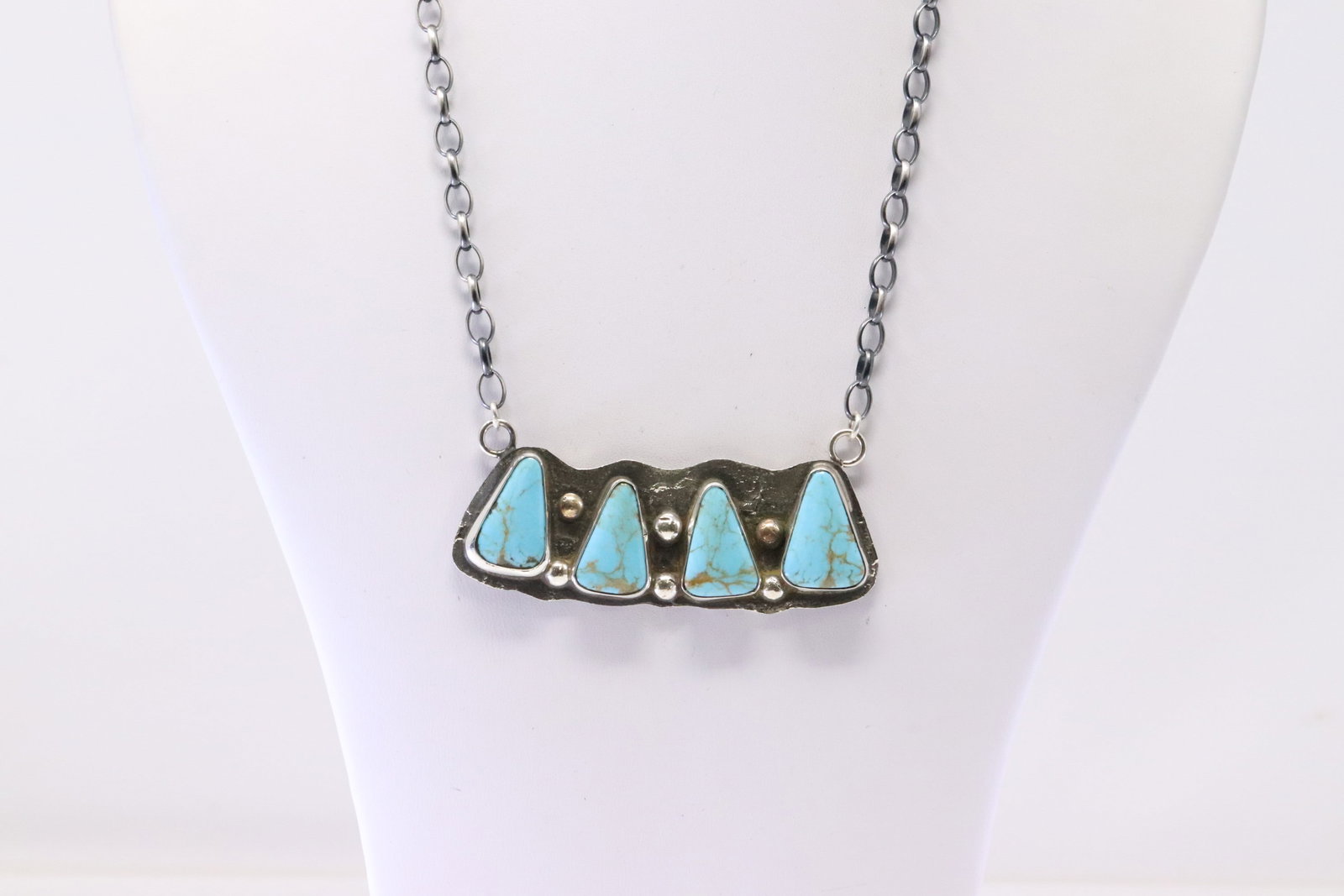 Native America Zuni Sterling Silver Turquoise Necklace By Jude Candelaria.: This is a Native America Zuni Sterling Silver Turquoise Necklace By Jude Candelaria. Necklace length: 18.00"