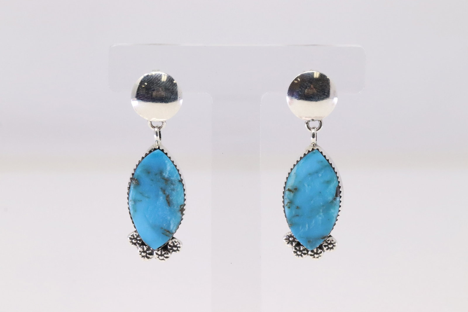 Native America Navajo Sterling Silver Turquoise Post / Dangling Earring's By Selina Warner.: This is a Native America Navajo Sterling Silver Turquoise Post / Dangling Earring's By Selina Warner.