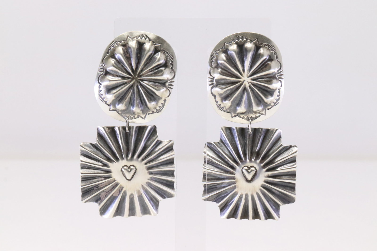 Native America Navajo Sterling Silver Stamped Post / Dangling Earring's By Sylvia Lee.: This is a Native America Navajo Sterling Silver Stamped Post / Dangling Earring's By Sylvia Lee.