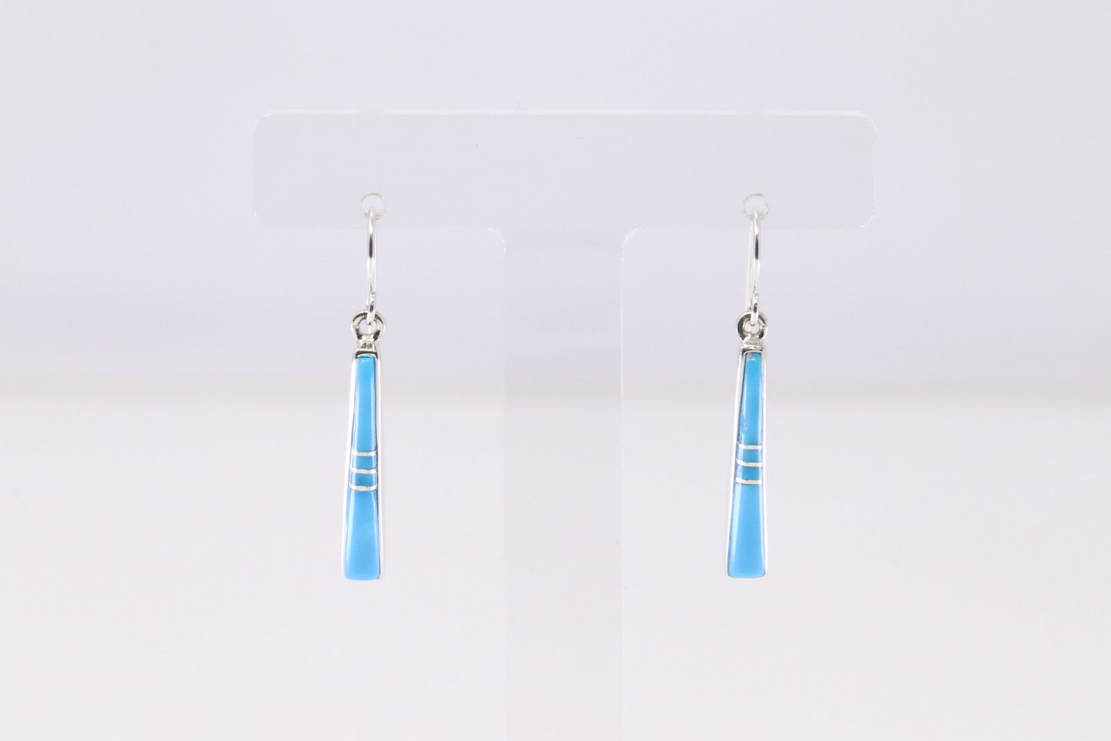 Native America Navajo Sterling Silver Turquoise Inlay Dangling Earring's By Rick T.: This is a Native America Navajo Sterling Silver Turquoise Inlay Dangling Earring's By Rick T.