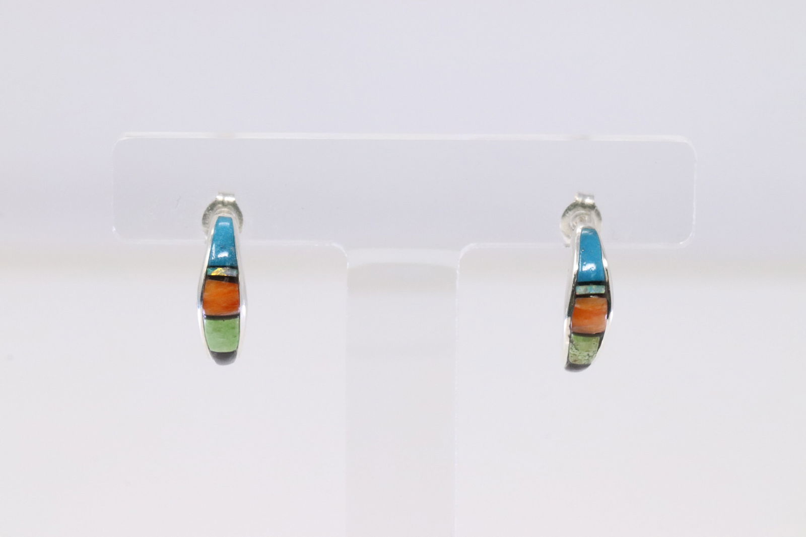 Native America Navajo Sterling Silver Multi-Color Hoop Earring's. (1 of 4)
