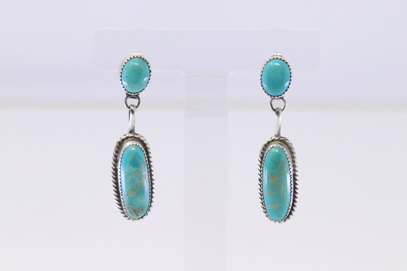 Native America Navajo Sterling Silver Kingman Turquoise Post / Dangling Earring's By Judith Dixon.: This is a Native America Navajo Sterling Silver Kingman Turquoise Post / Dangling Earring's By Judith Dixon.