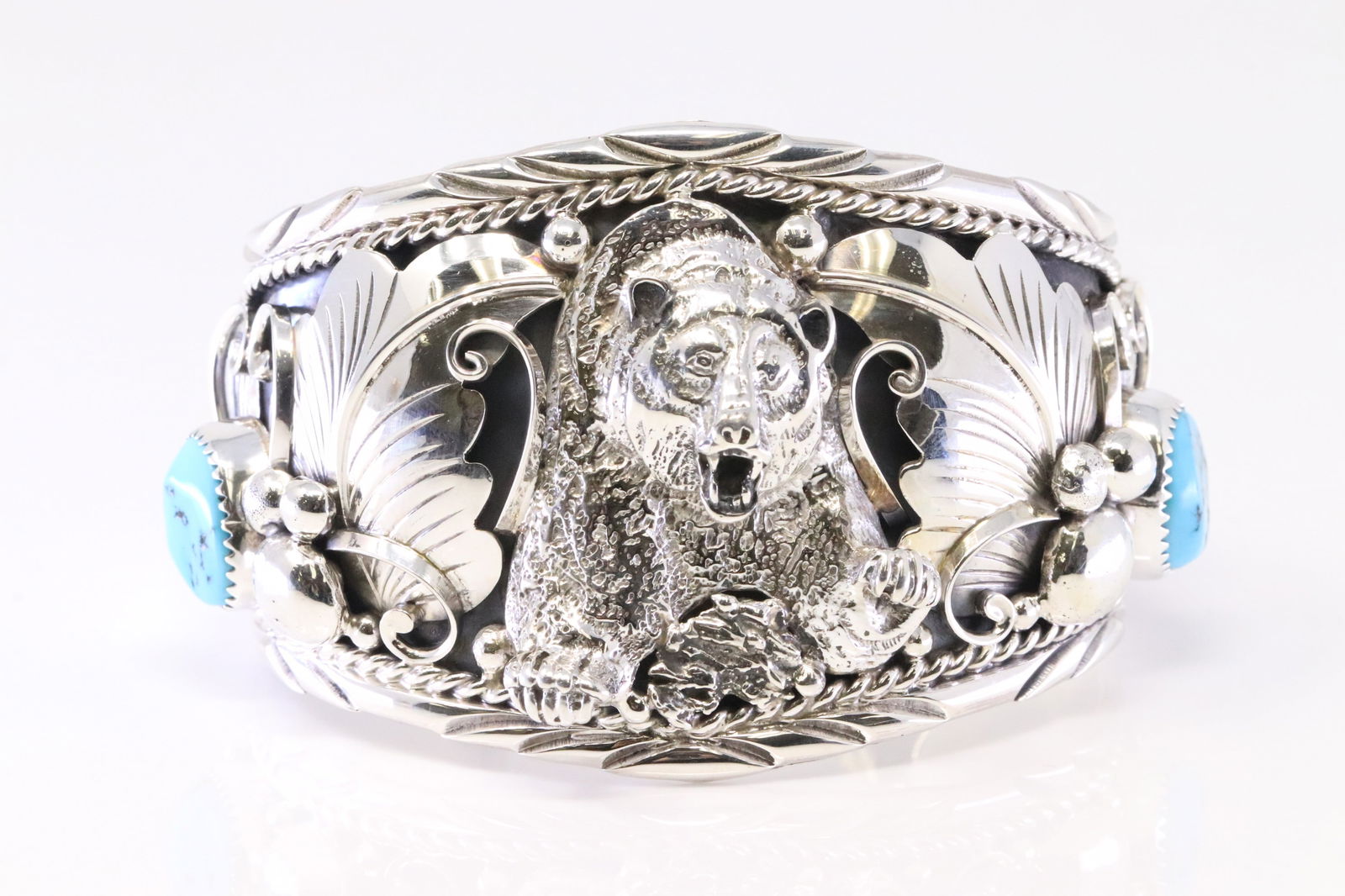 Native America Navajo Sterling Silver Turquoise Bracelet Bear Cuff By Thomas Yazzie. (1 of 4)
